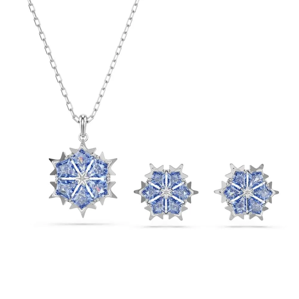 Swarovski Magic Set Collana Pendente e Orecchini, Zirconia Grigio-Blu, Forma a Fiocco di Neve, Placcatura in Tonalità Rodio - immagine 1