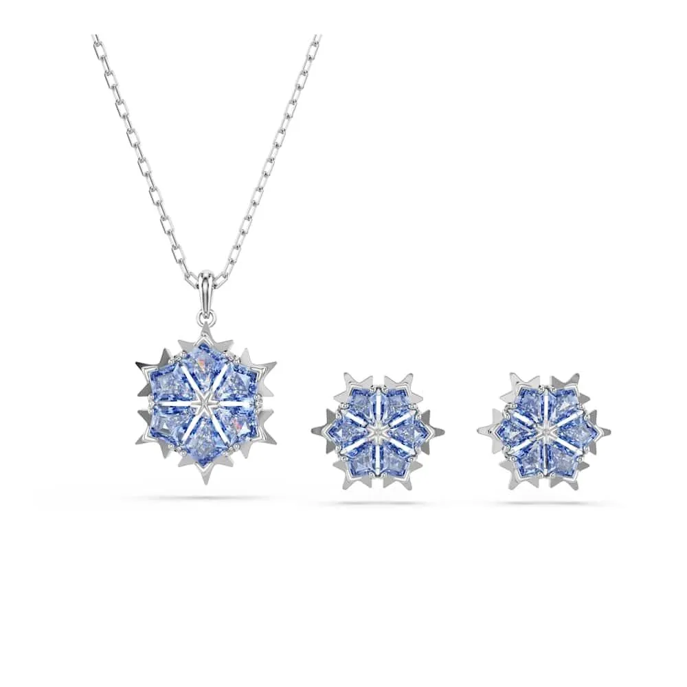 Swarovski Magic Set Collana Pendente e Orecchini, Zirconia Grigio-Blu, Forma a Fiocco di Neve, Placcatura in Tonalità Rodio - immagine 7