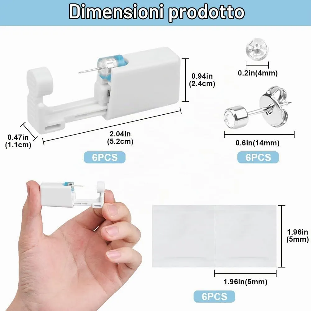 Aucuu Set di Piercing e Orecchini a Bottone, 6 Pezzi - immagine 2