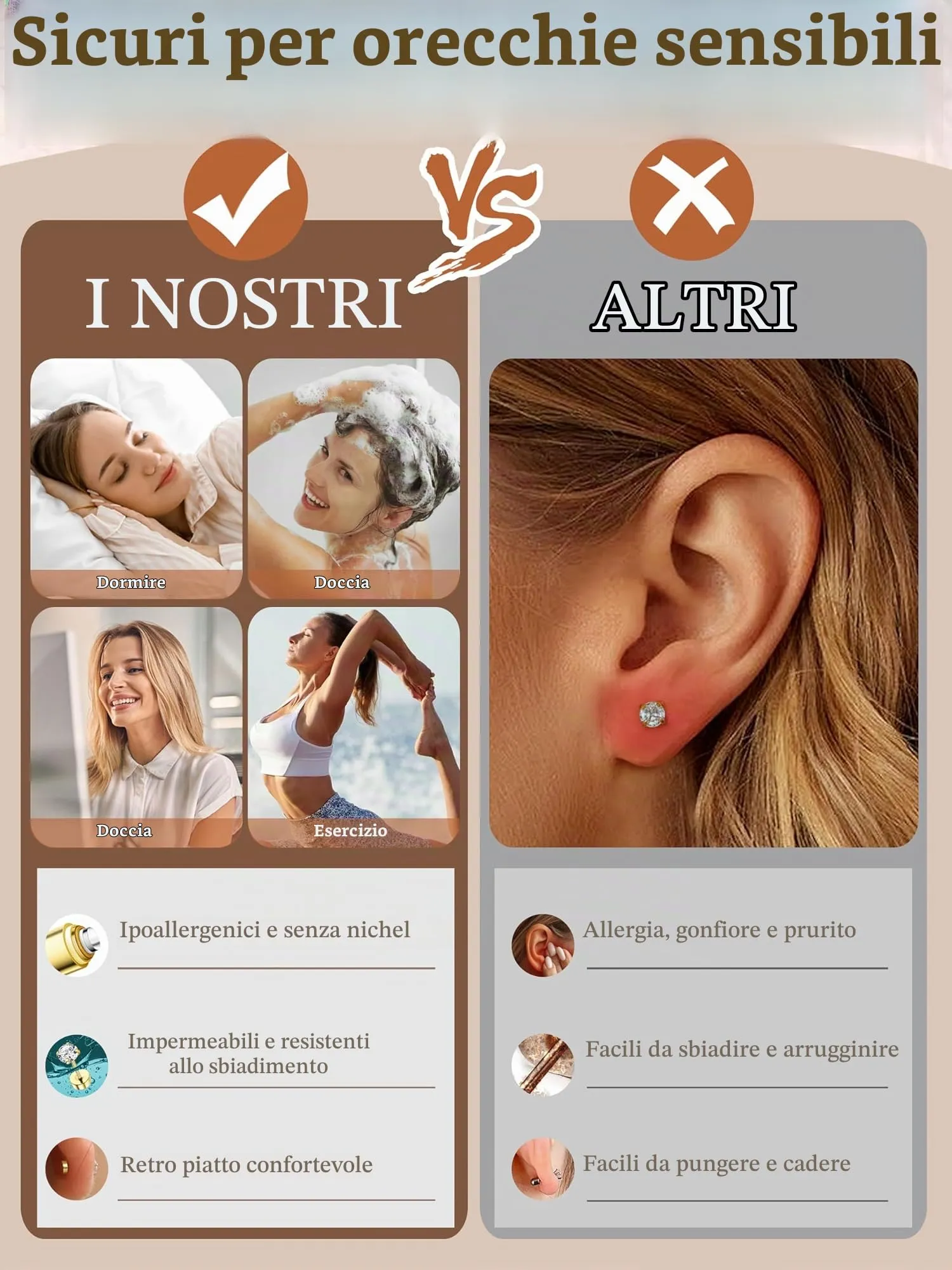 CASSIECA 12 Paia di Orecchini Donna in Acciaio Chirurgico Oro 14K, Cerchi e Punti per Piercing Helix Trago Conch, Ipoallergenici - immagine 7