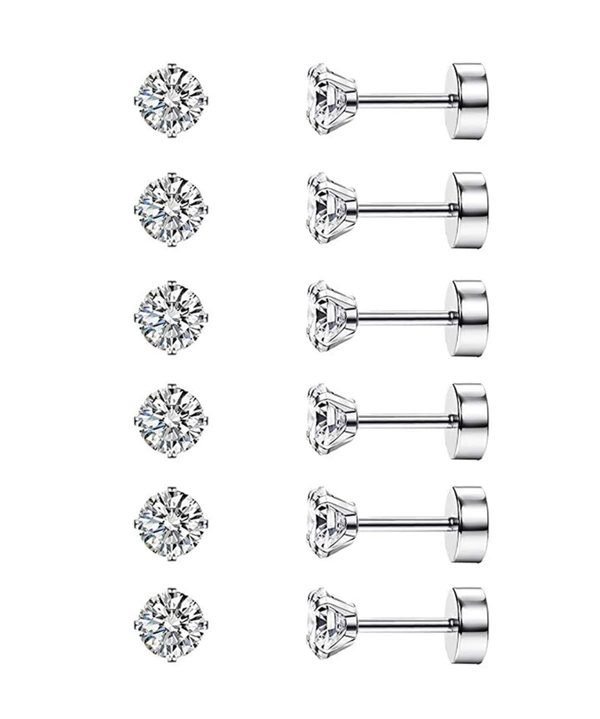Diamday Set 6 Paia di Orecchini a Cartilagine 20G in Acciaio Chirurgico 316L, Tragus CZ Small Helix Piercing, Argento (4mm) - immagine 9