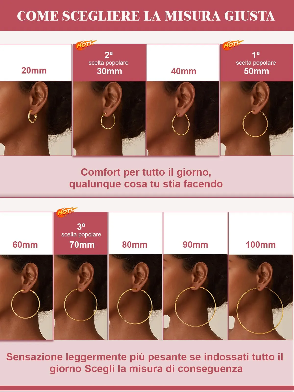 FOCALOOK Orecchini a Cerchio Donna Oro 20mm - immagine 7