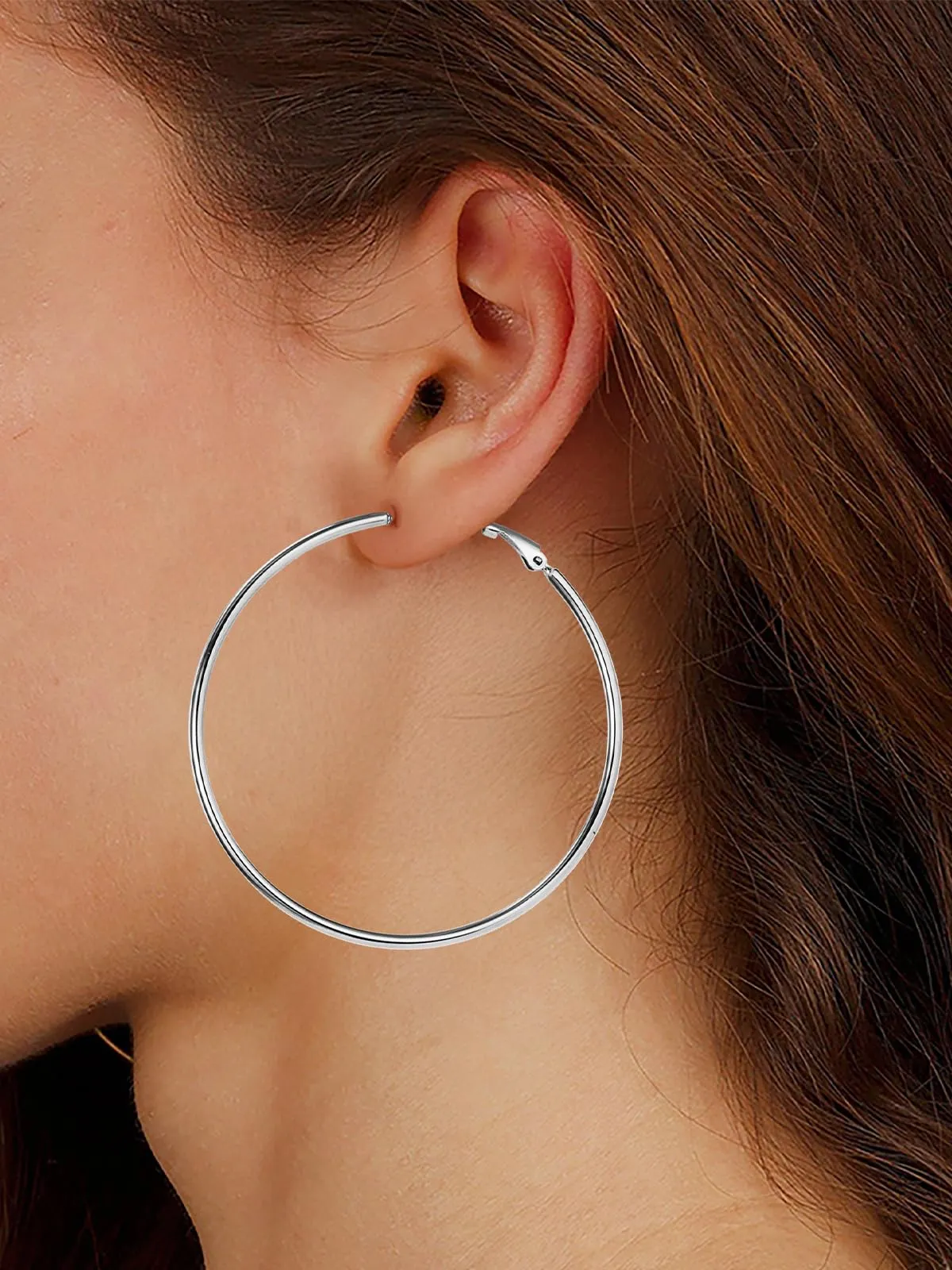 FOCALOOK Orecchini a Cerchio Donna 60mm Argento - immagine 3