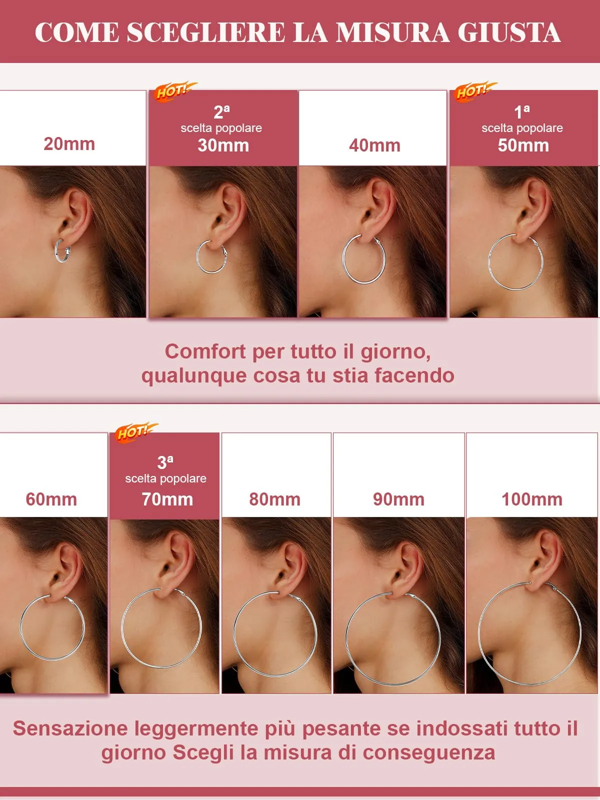 FOCALOOK Orecchini a Cerchio Donna 60mm Argento - immagine 5