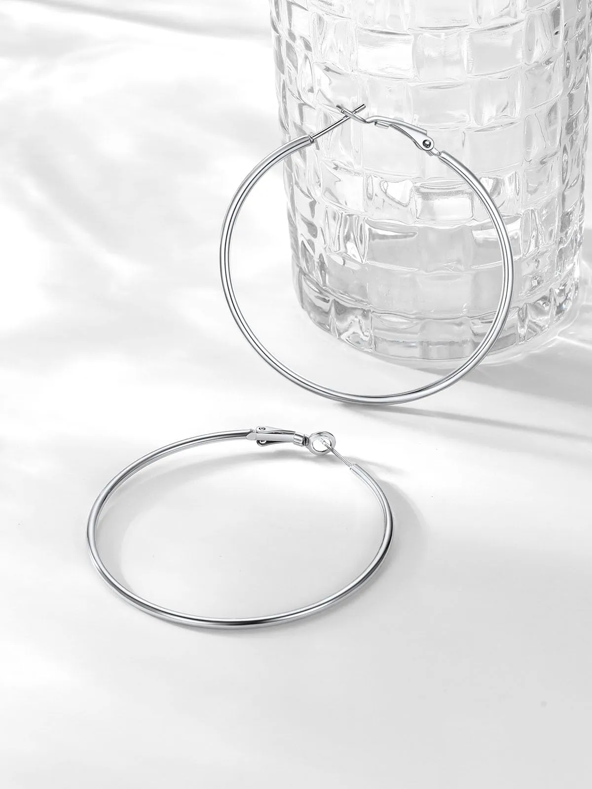 FOCALOOK Orecchini a Cerchio Donna 60mm Argento - immagine 6
