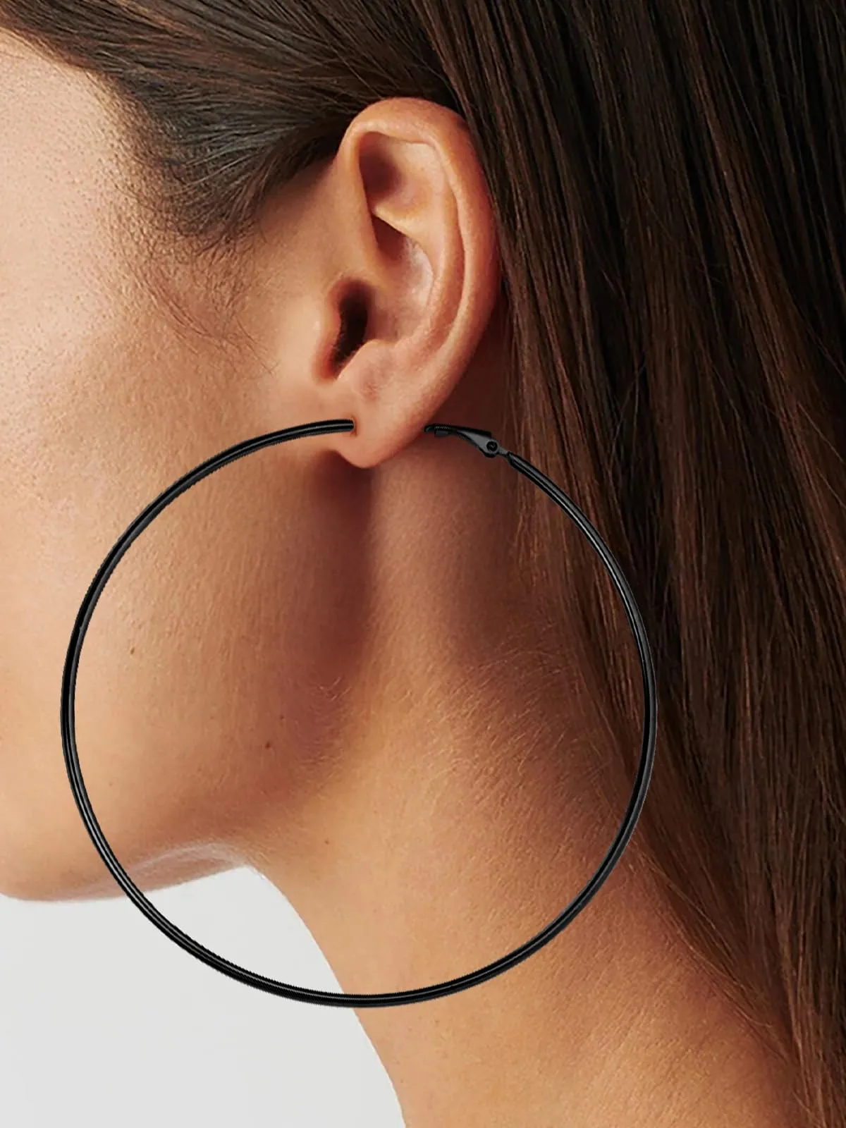 FOCALOOK Orecchini a Cerchio Donna Nero 90mm - immagine 3