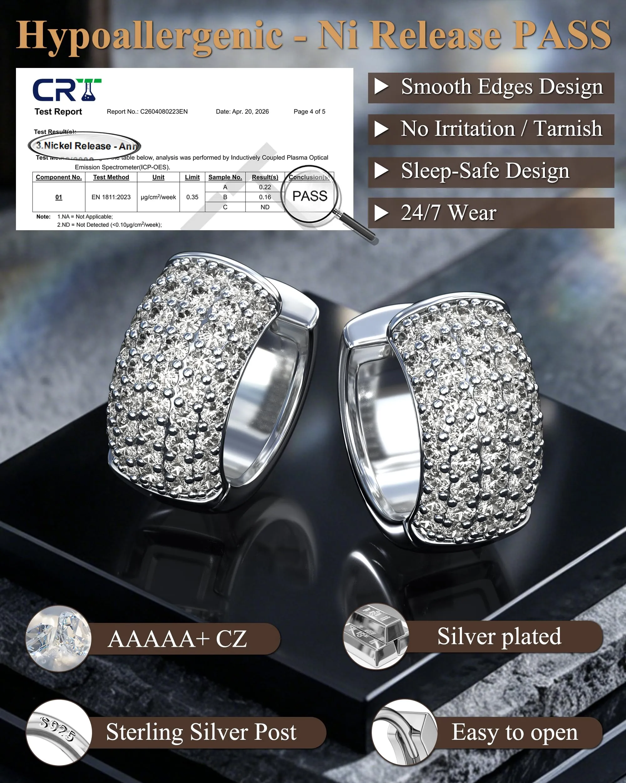 FIOROYAL Orecchini a Cerchio Uomo in Argento 925 Placcati Oro 14K con Zirconi S3 - immagine 3