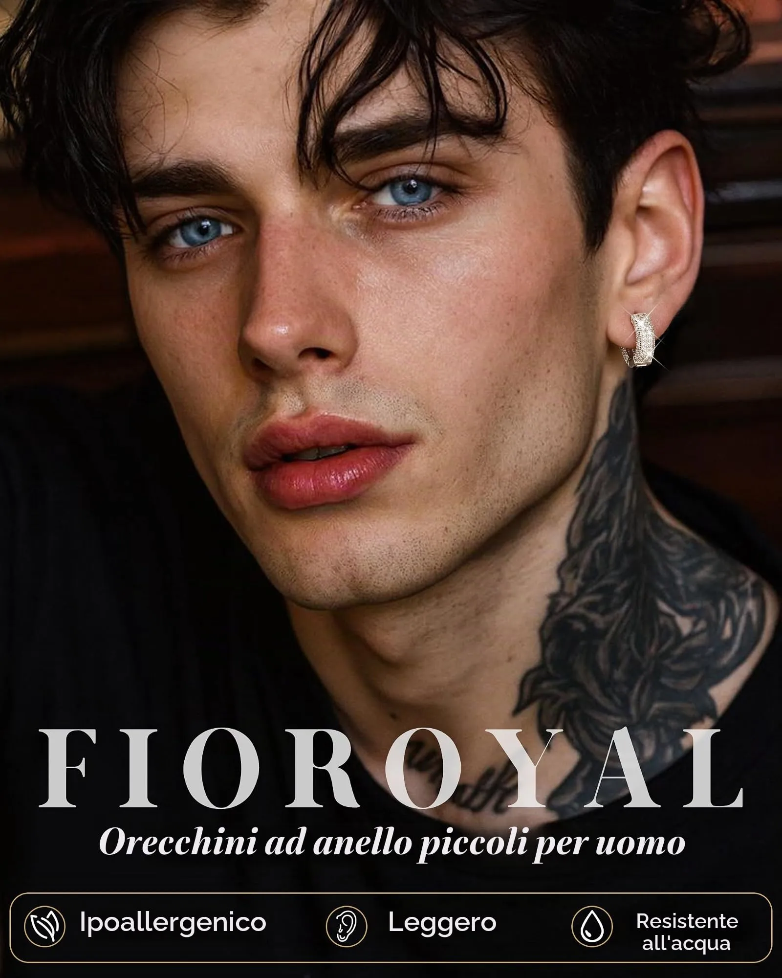 FIOROYAL Orecchini a Cerchio Uomo in Argento 925 Placcati Oro 14K con Diamanti S2 - immagine 2