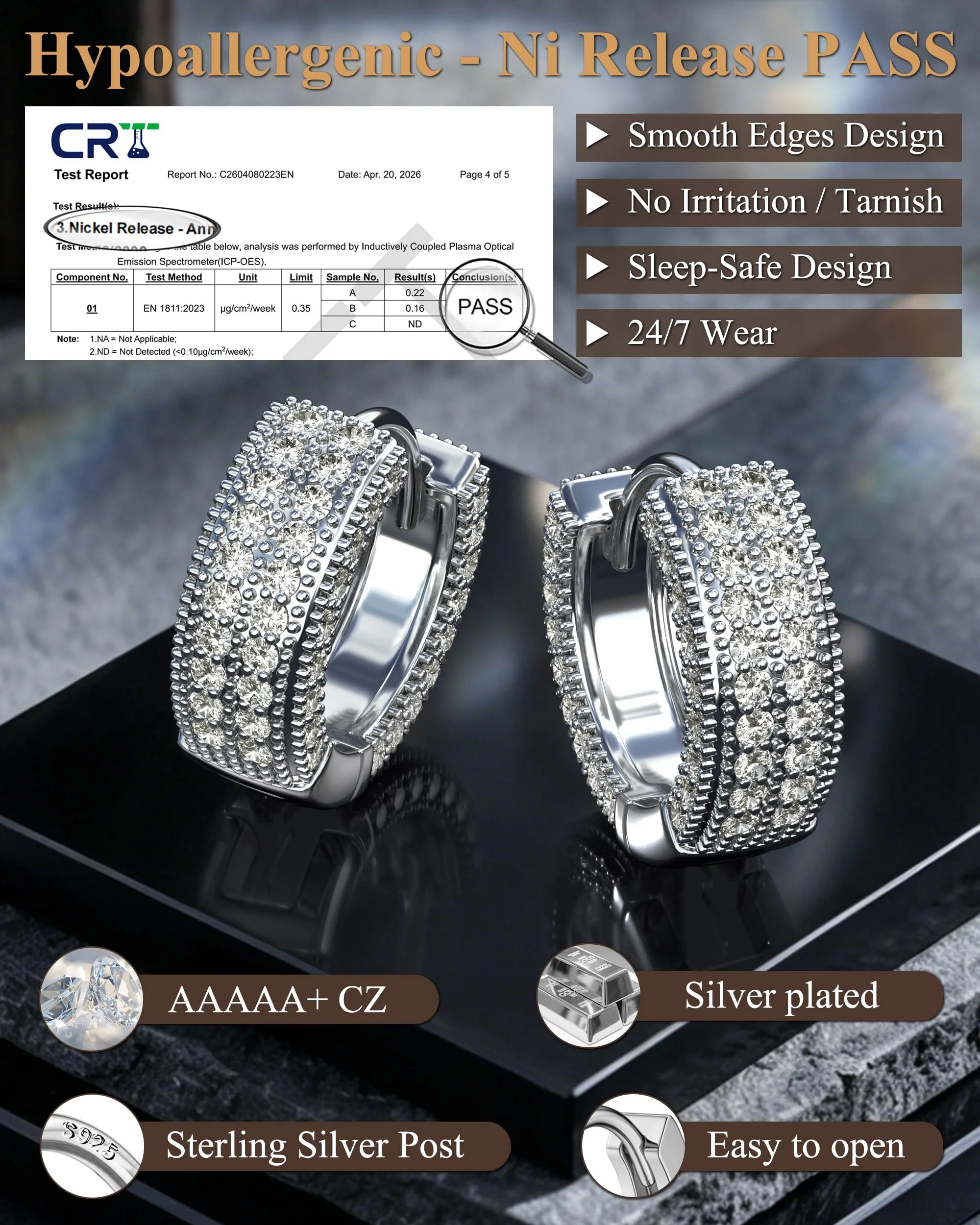 FIOROYAL Orecchini a Cerchio Uomo in Argento 925 Placcati Oro 14K con Diamanti S2 - immagine 3