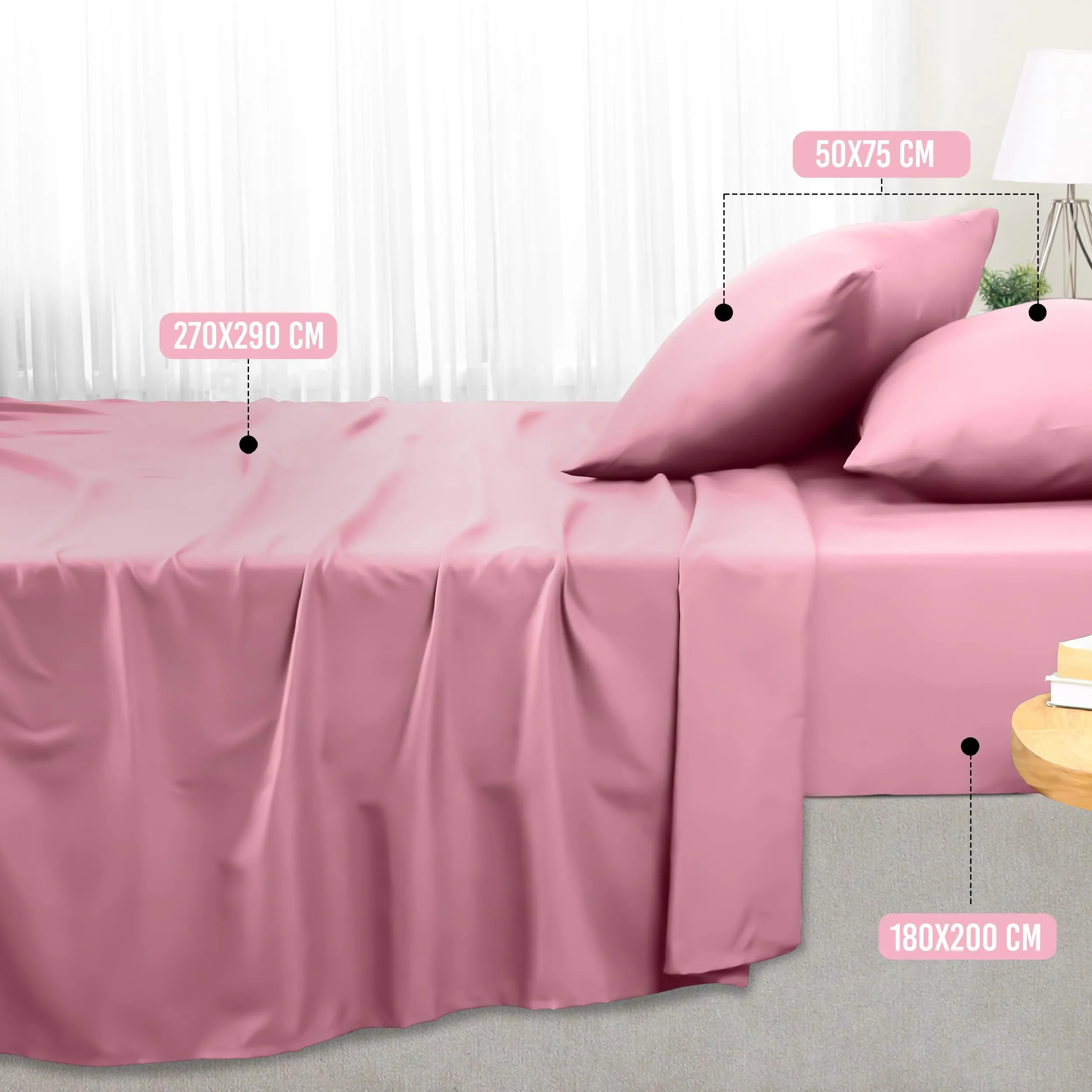 Utopia Bedding Set Lenzuola Letto 4 Pezzi, 180x200cm, Rosa - immagine 2