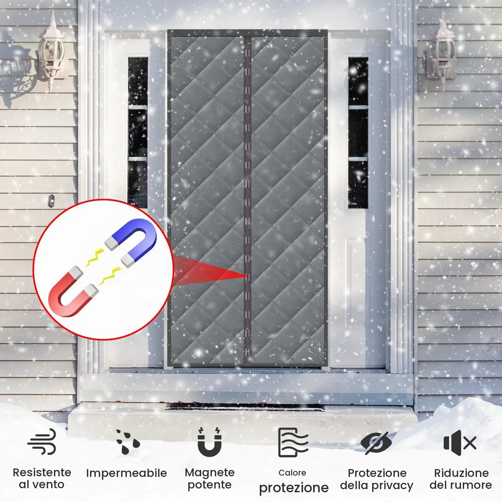 Berssen Tenda Porta Inverno Termica Magnetica - 100 x 210 cm - Grigio - immagine 2