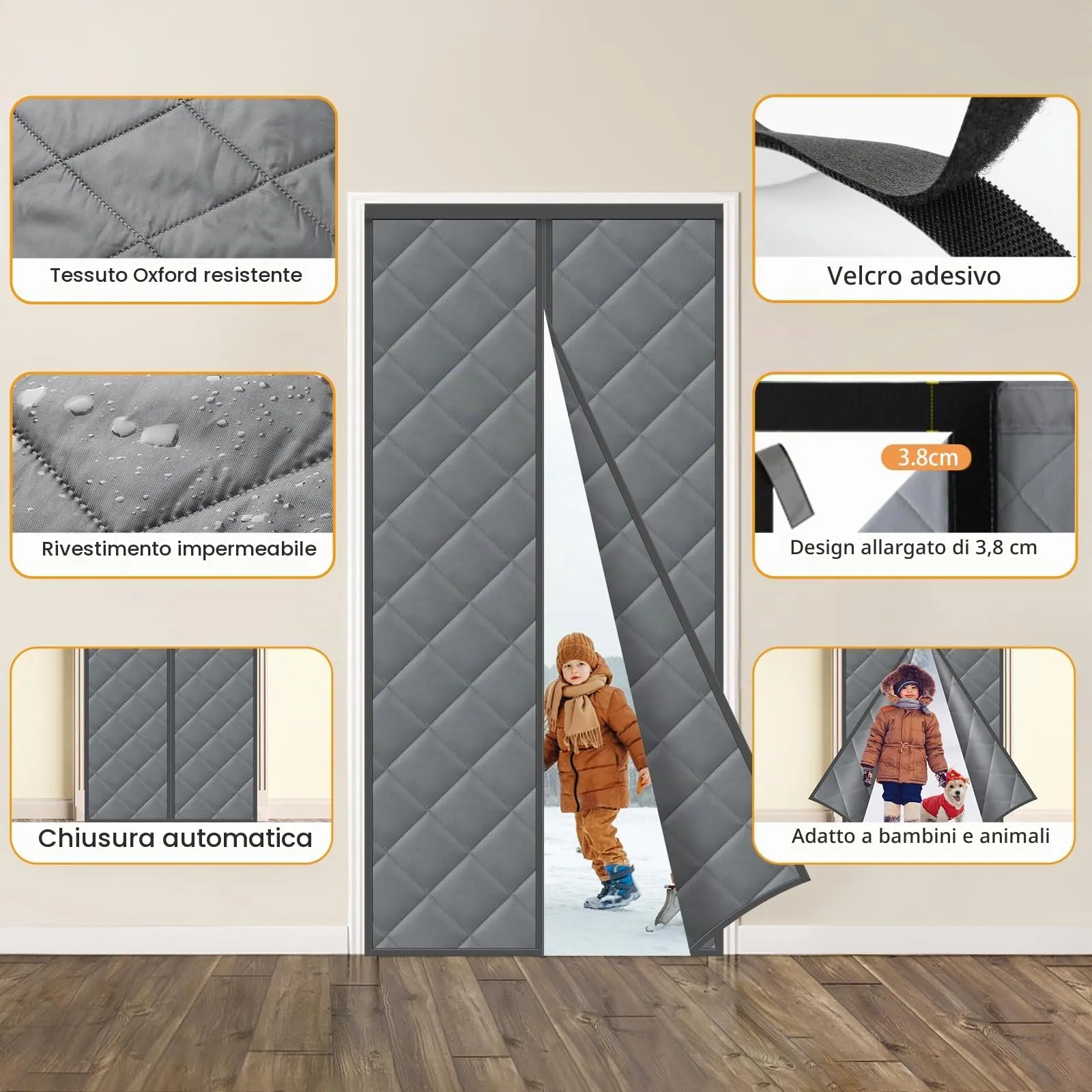 Berssen Tenda Porta Inverno Termica Magnetica - 100 x 210 cm - Grigio - immagine 3