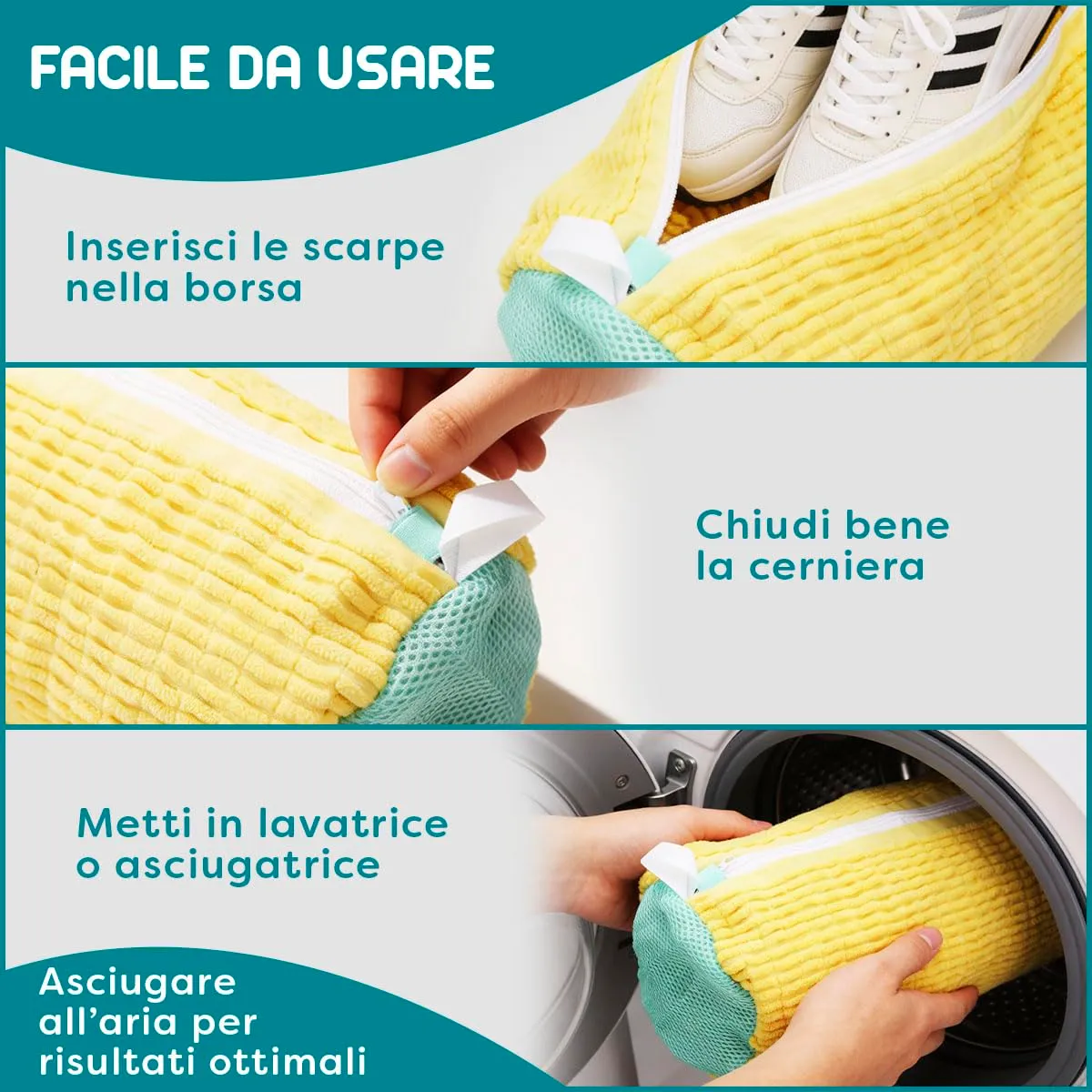 ZENO Shoe Washing Bag, 2 Pieces, Large, Yellow - immagine 8