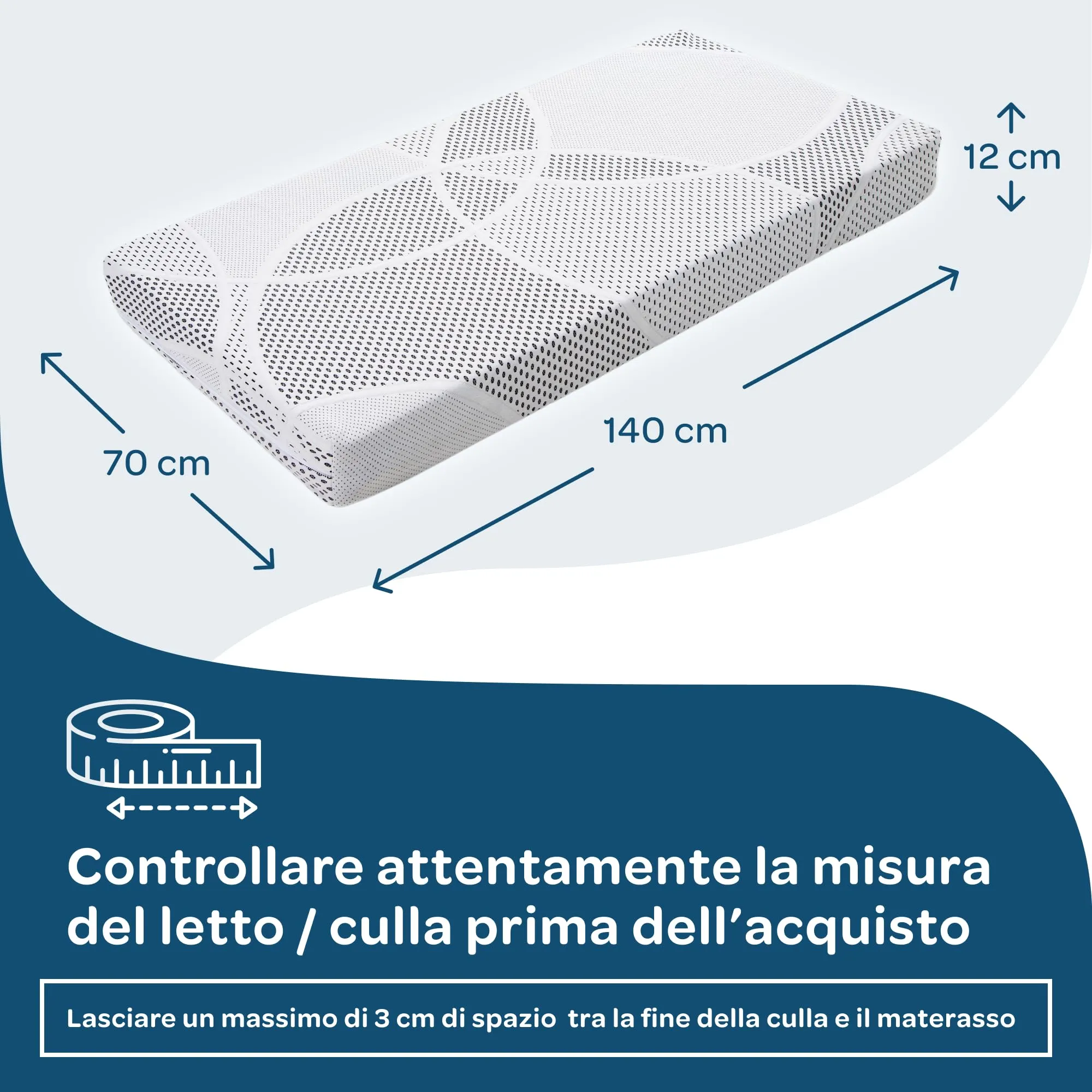 Dolci Sogni Materasso Lettino 70x140x12 cm con Cuscino 30x50x4 cm, OEKO-TEX e CertiPUR, Fodera Sfoderabile - immagine 2