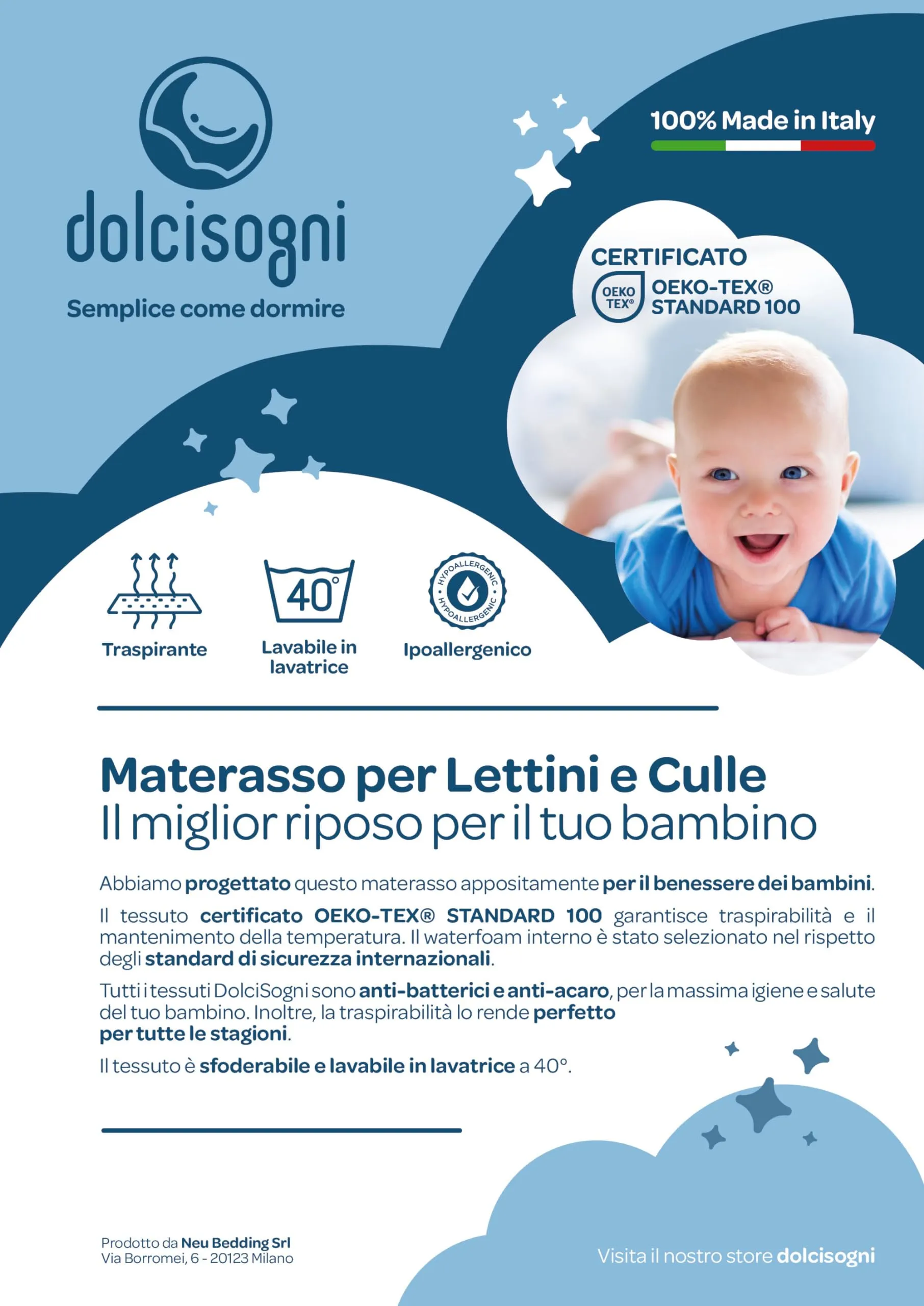Dolci Sogni Materasso Lettino 70x140x12 cm con Cuscino 30x50x4 cm, OEKO-TEX e CertiPUR, Fodera Sfoderabile - immagine 9
