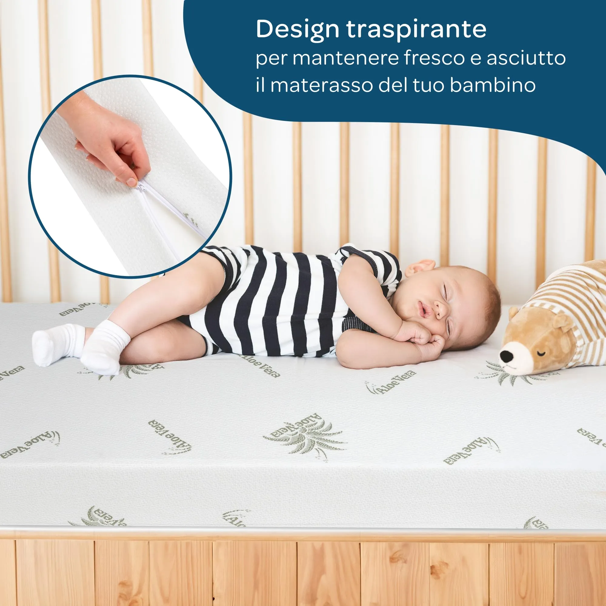 DOLCI SOGNI Materasso Lettino 60x120x16 cm, Fodera in Aloe Vera Sfoderabile e Lavabile, OEKO-TEX e CertiPUR - immagine 4