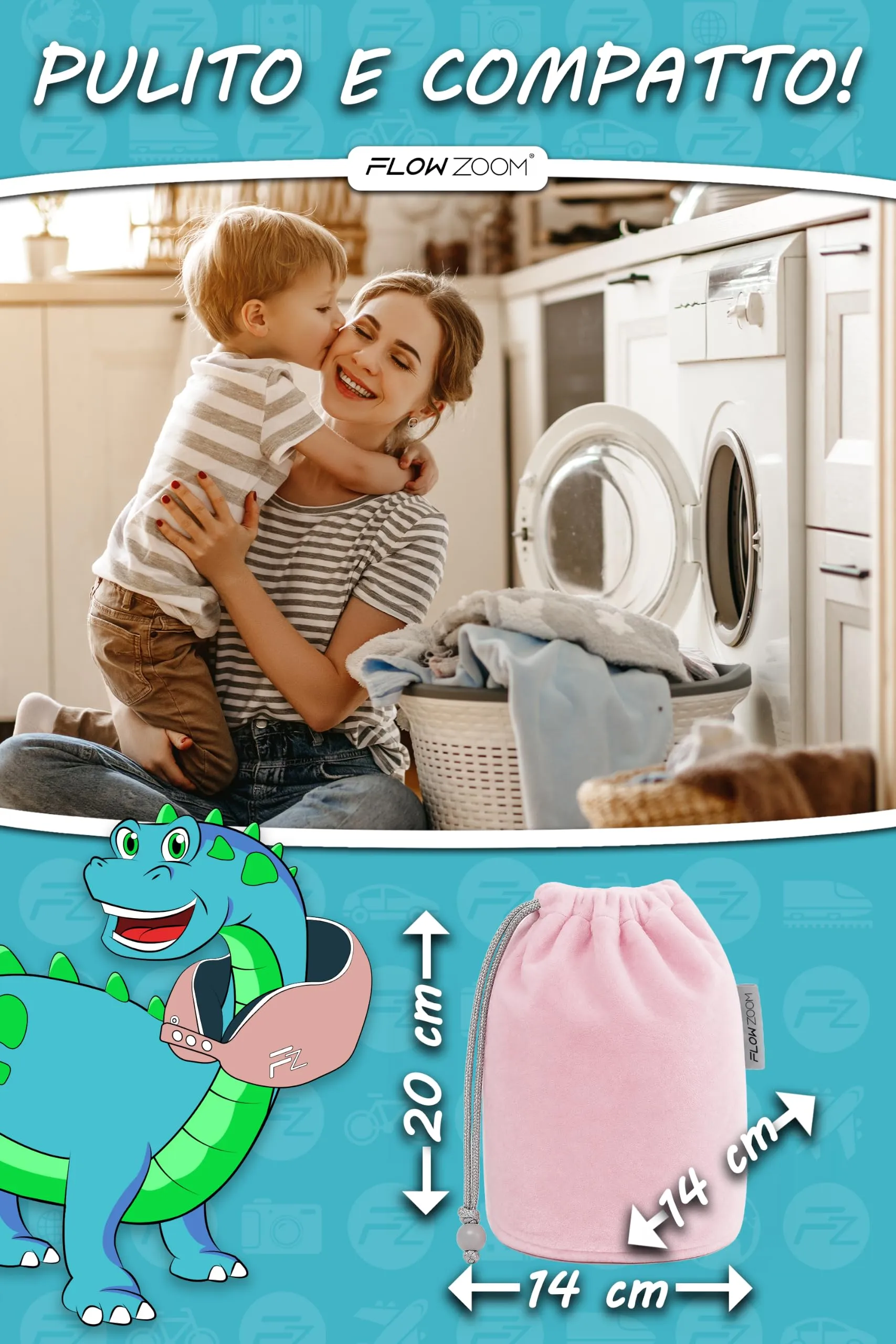 FLOWZOOM Comfy Kids Cuscino da Viaggio per Bambini in Schiuma Memory, Rosa, Taglia M - immagine 4