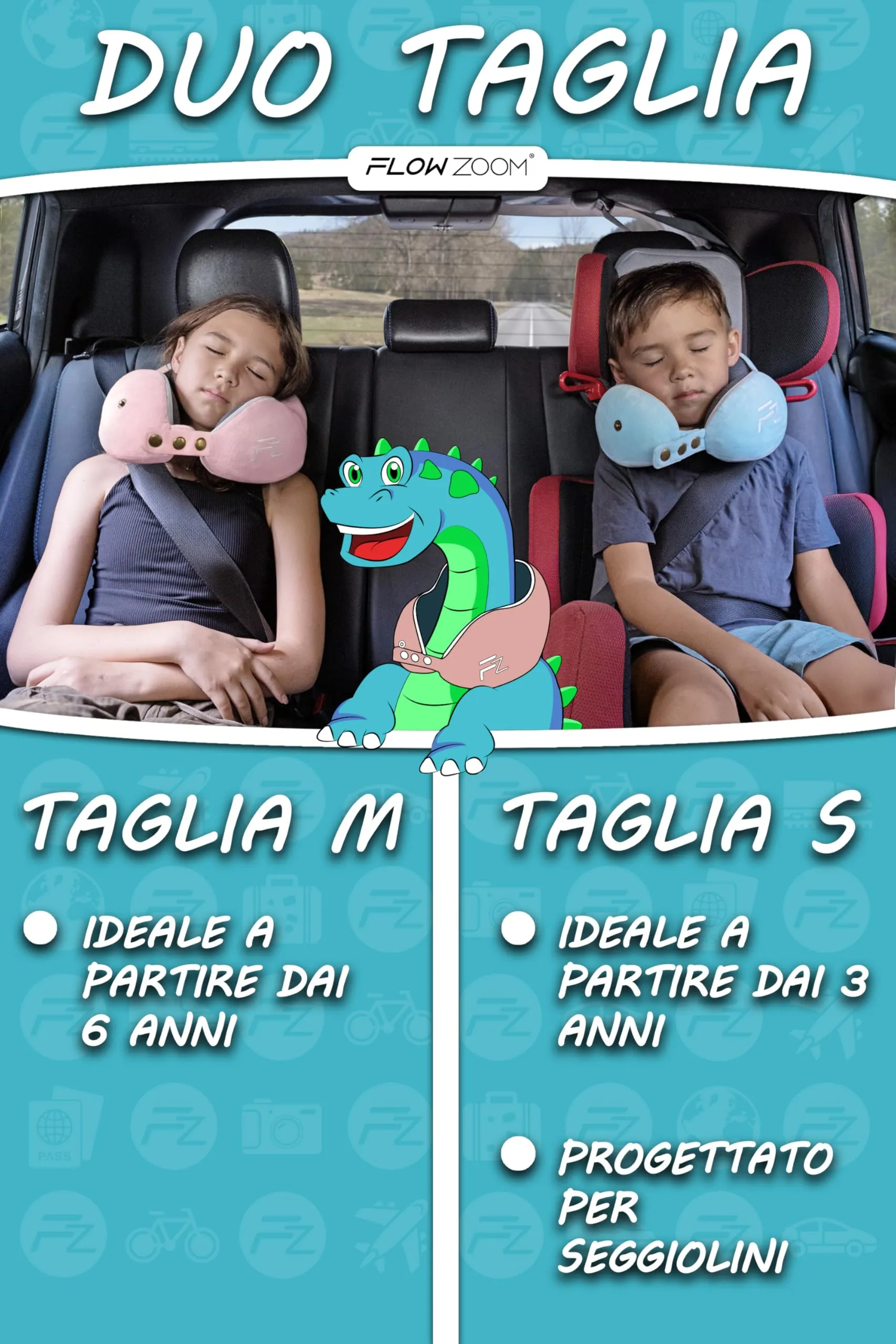 FLOWZOOM Comfy Kids Cuscino da Viaggio per Bambini in Schiuma Memory, Rosa, Taglia M - immagine 6