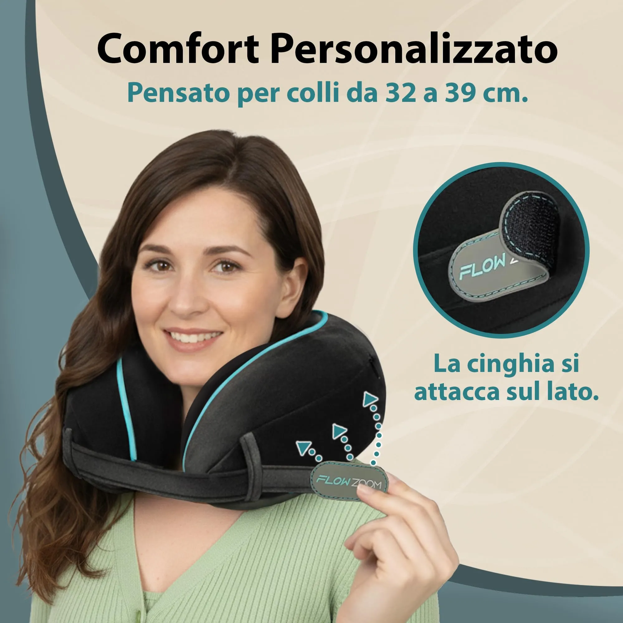 FLOWZOOM Dream Cuscino Cervicale da Viaggio in Memory Foam, Nero - immagine 2