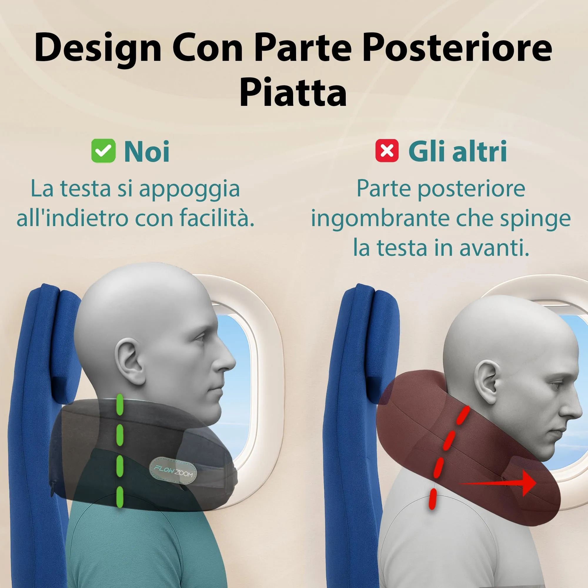 FLOWZOOM Dream Cuscino Cervicale da Viaggio in Memory Foam, Nero - immagine 4