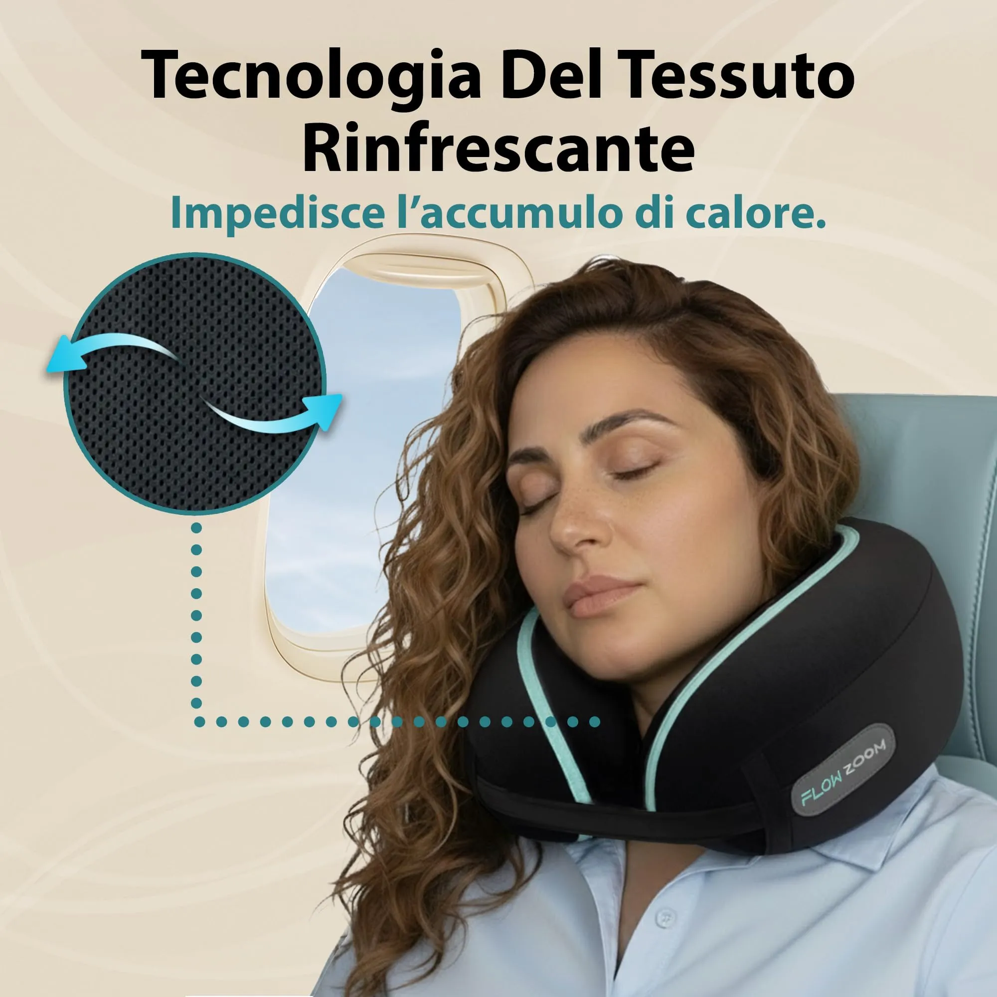 FLOWZOOM Dream Cuscino Cervicale da Viaggio in Memory Foam, Nero - immagine 5