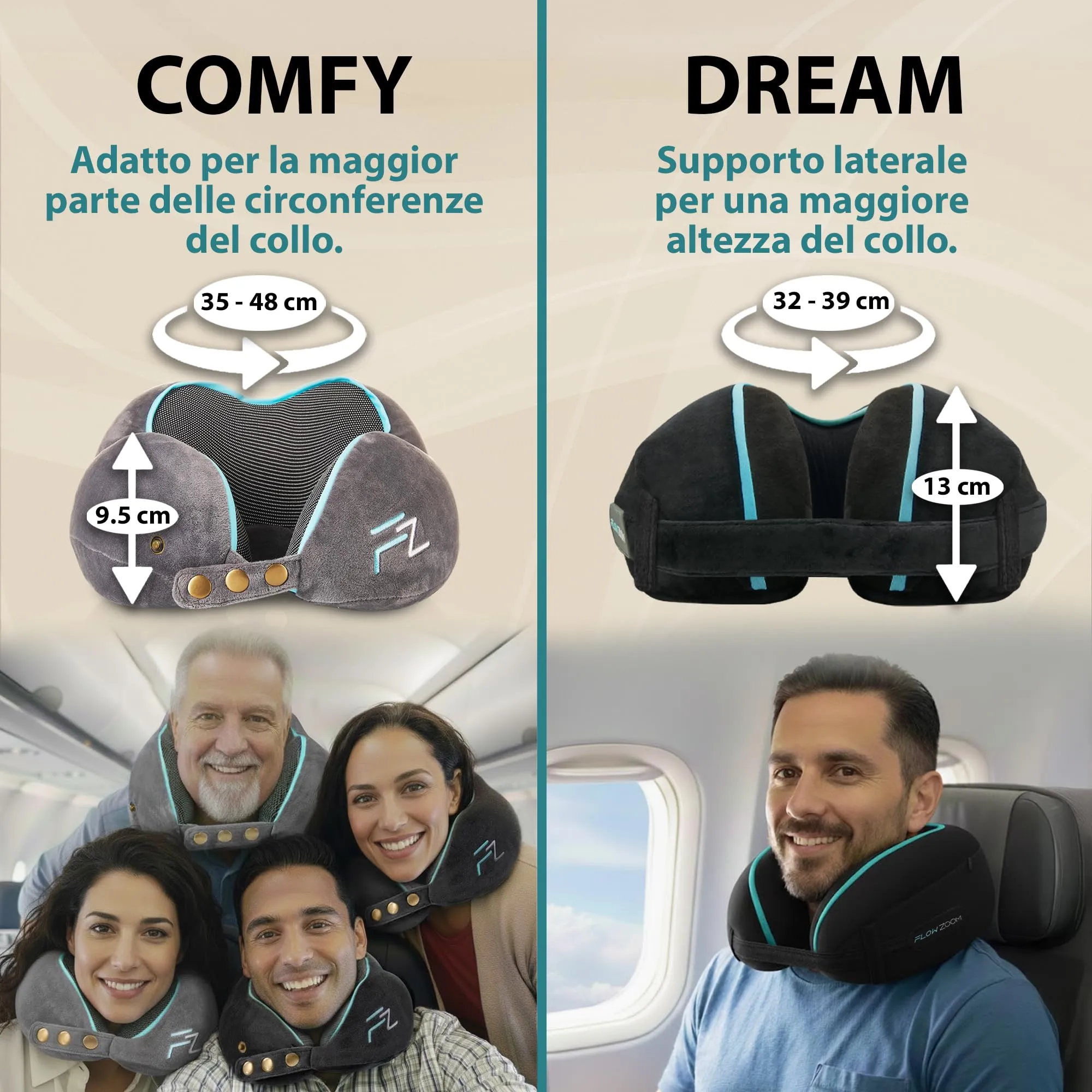 FLOWZOOM Dream Cuscino Cervicale da Viaggio in Memory Foam, Nero - immagine 6