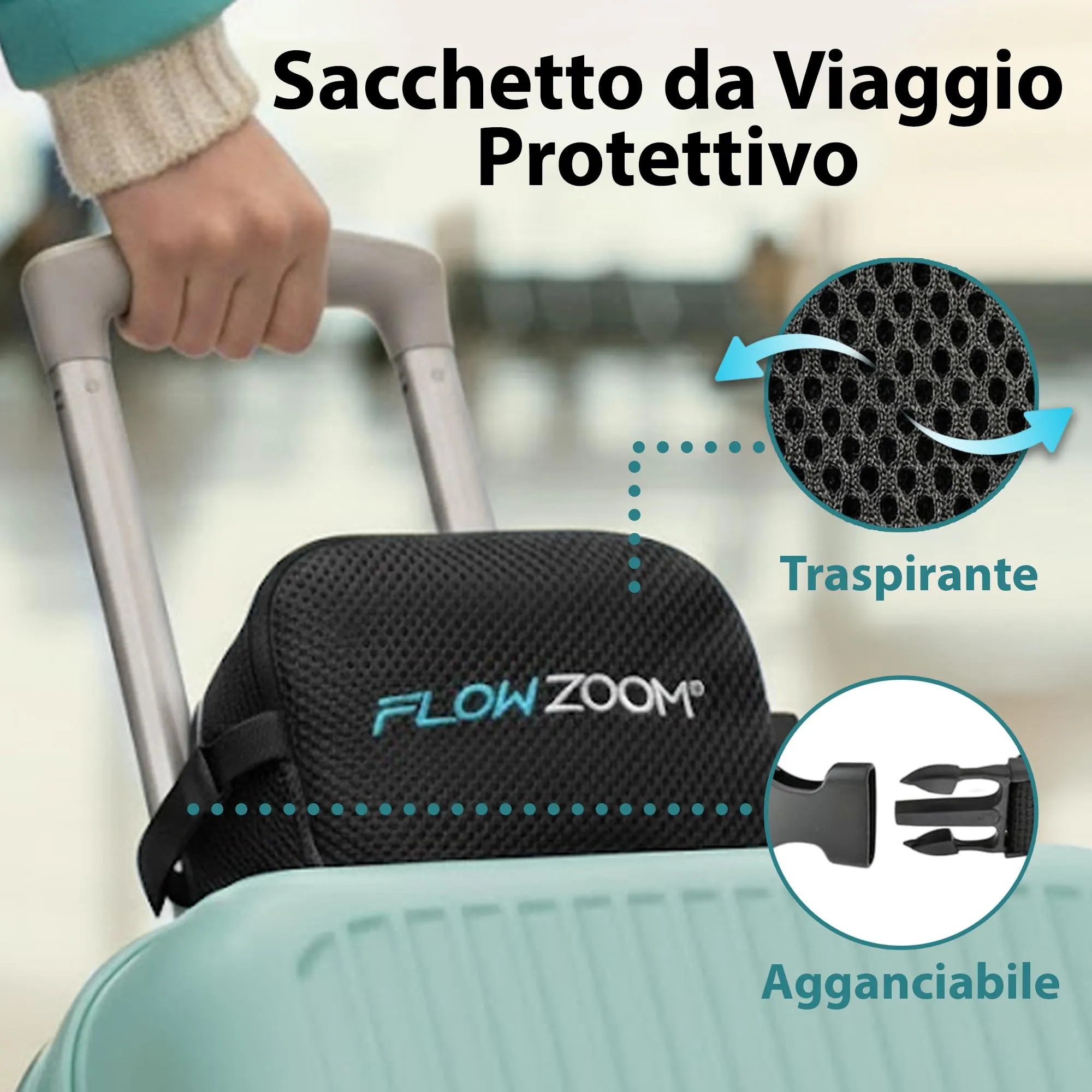 FLOWZOOM Dream Cuscino Cervicale da Viaggio in Memory Foam, Nero - immagine 7