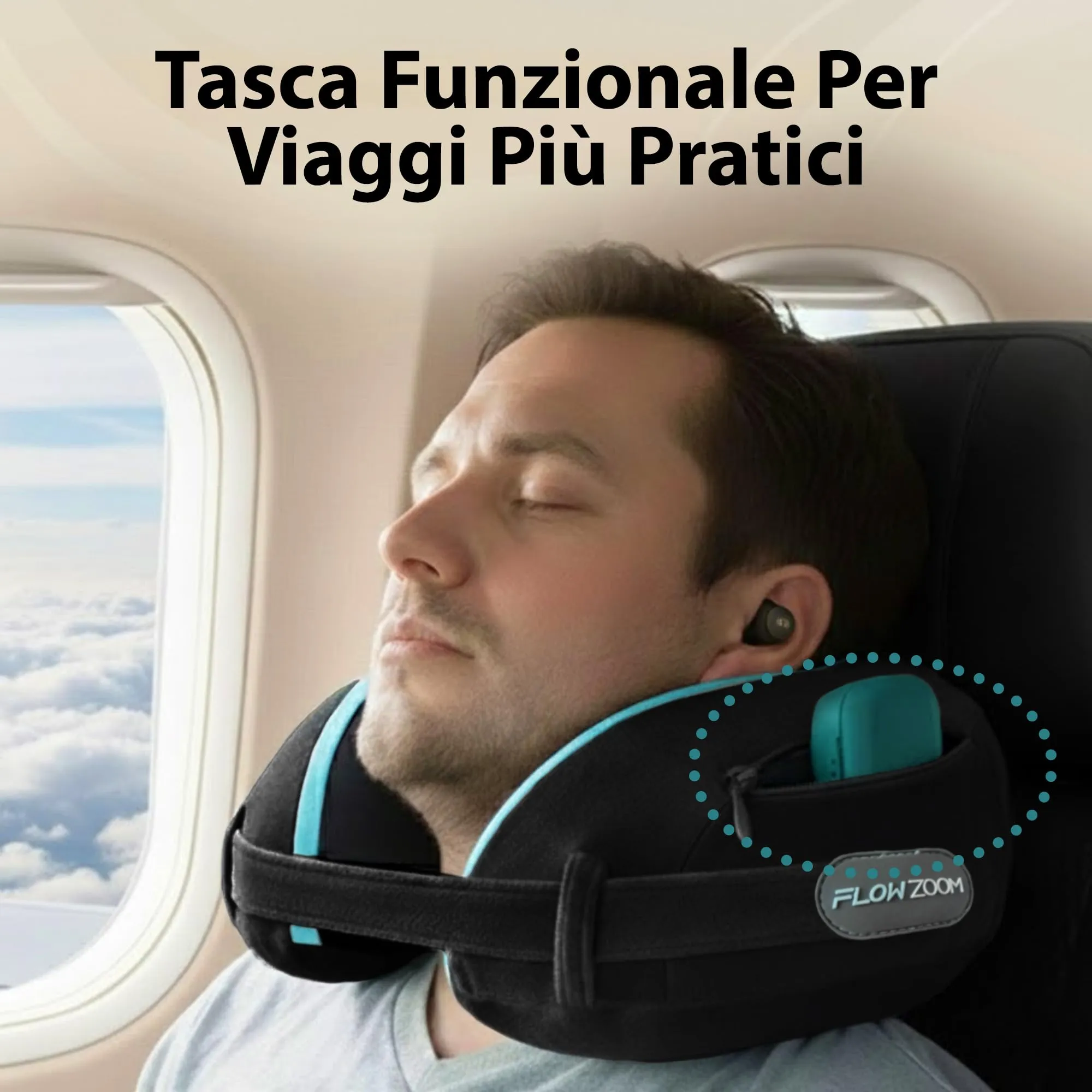 FLOWZOOM Dream Cuscino Cervicale da Viaggio in Memory Foam, Nero - immagine 8