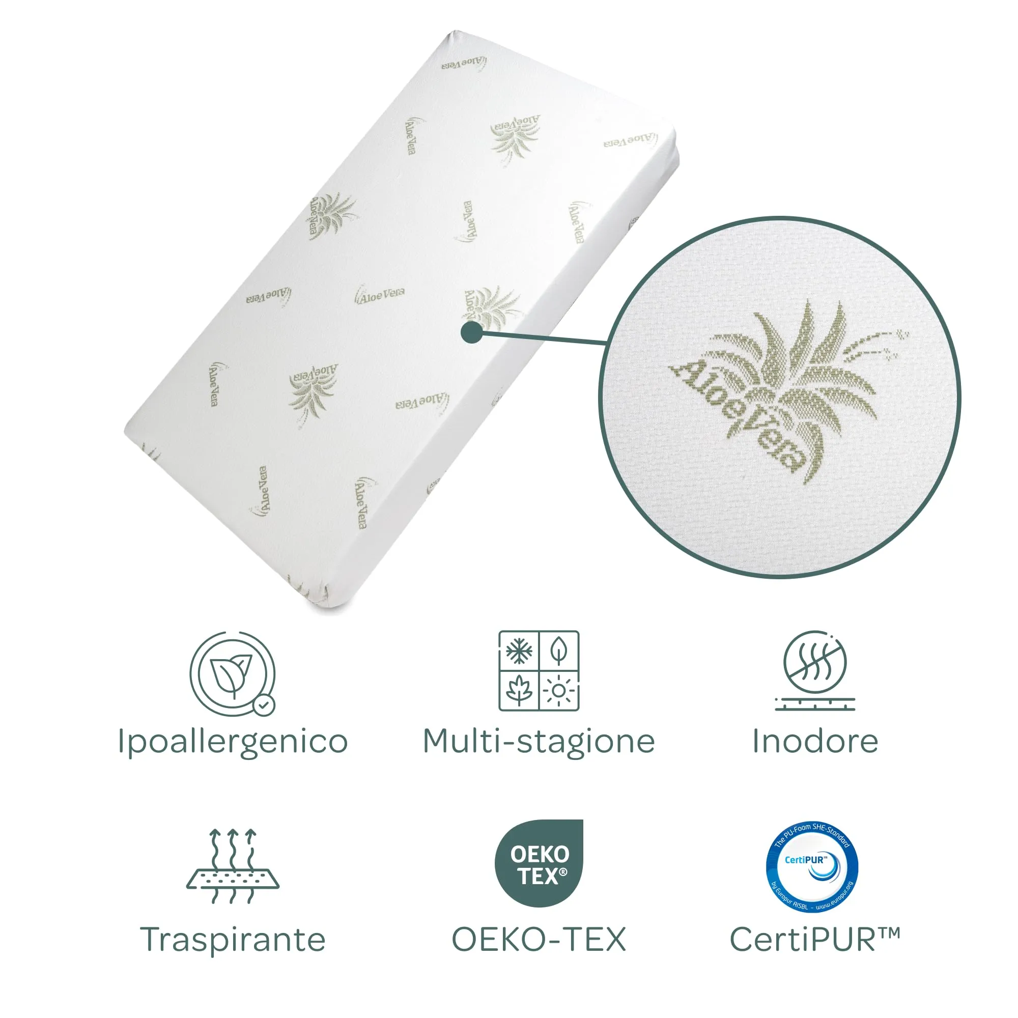 Dolci Sogni Materasso Lettino 60x125x16 cm con Cuscino 30x50x4 cm, Fodera in Aloe Vera, Certificato OEKO-TEX e CertiPUR - immagine 6