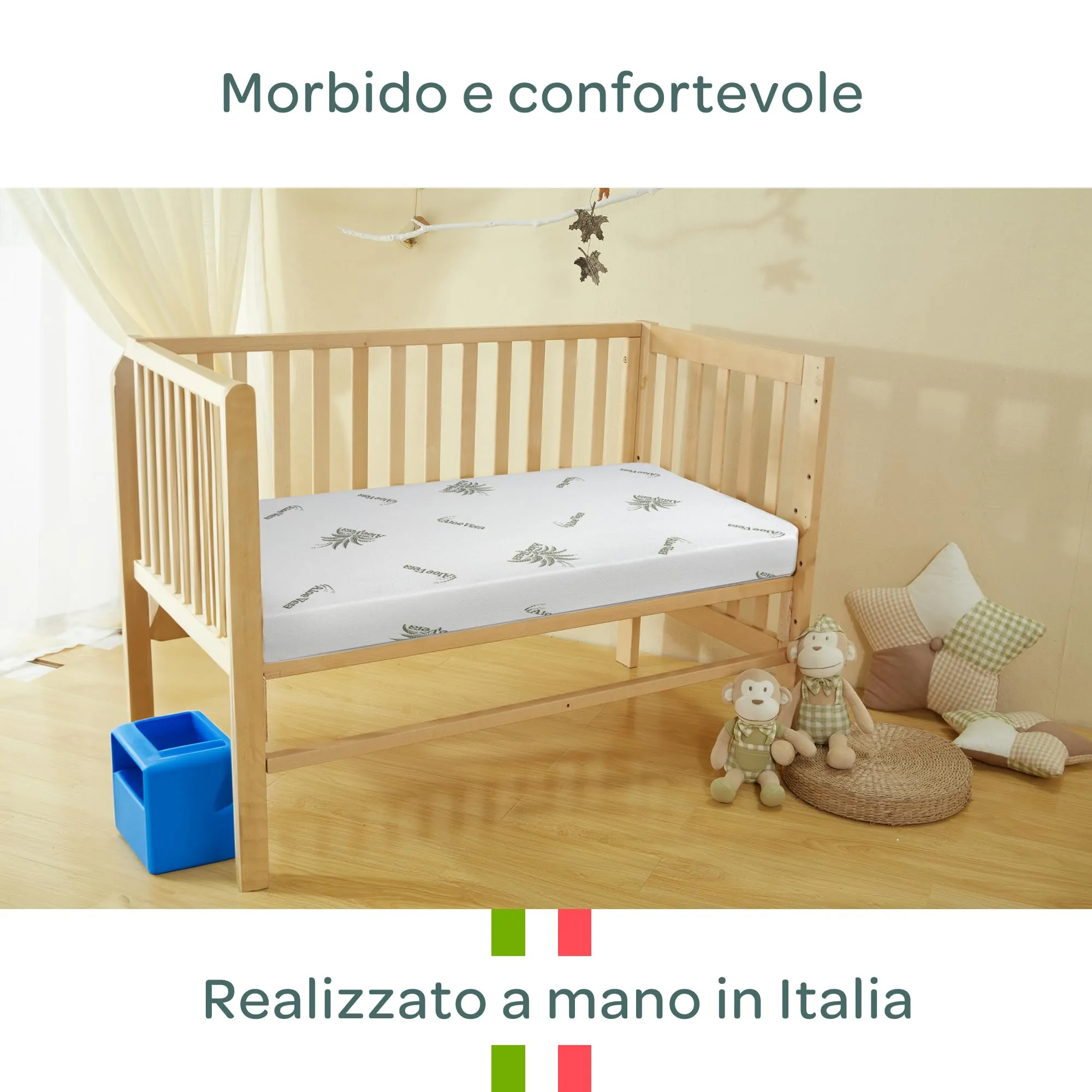 Dolci Sogni Materasso Lettino 64x124x16 cm con Fodera Aloe Vera e Cuscino 30x50x4 cm, OEKO-TEX e CertiPUR - immagine 5