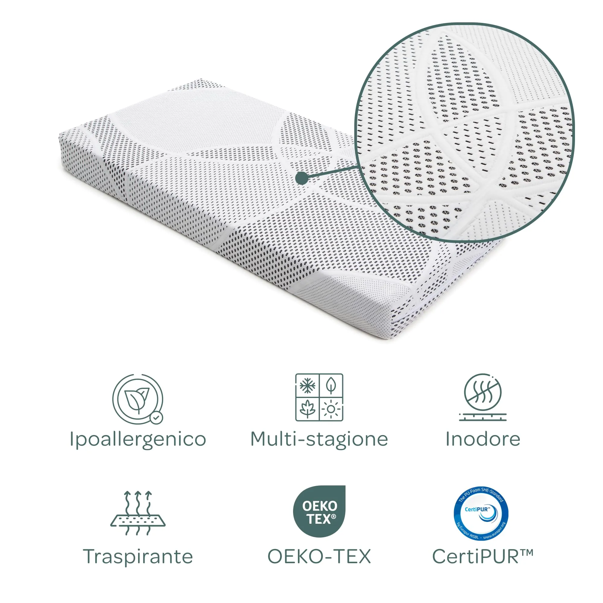 Dolci Sogni Materasso Lettino 70x140x12 cm, OEKO-TEX e CertiPUR, Fodera Sfoderabile e Lavabile - immagine 6