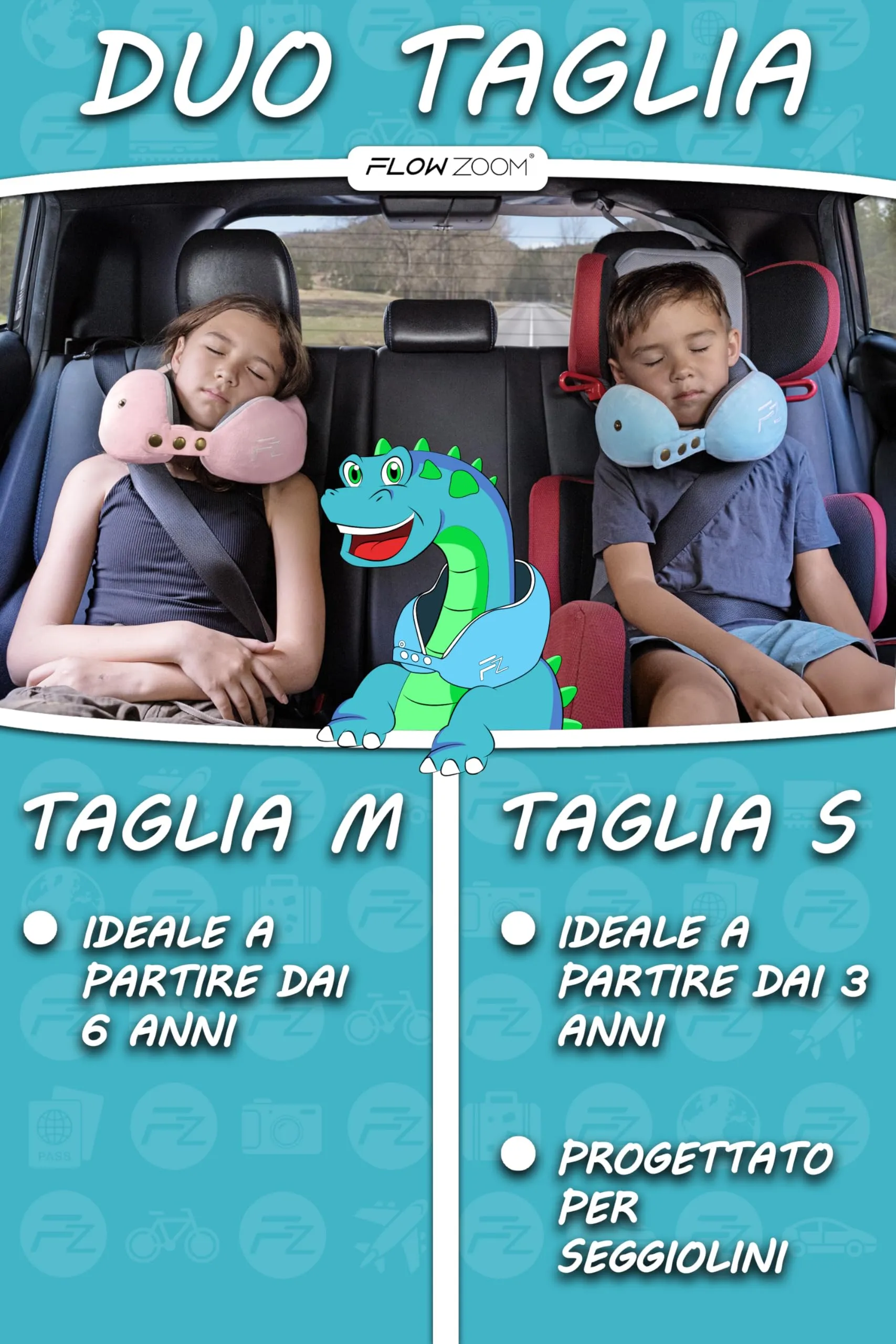 FLOWZOOM Comfy Kids Cuscino da Viaggio per Bambini in Schiuma Memory, Larghezza Regolabile, Blu, Taglia M - immagine 6