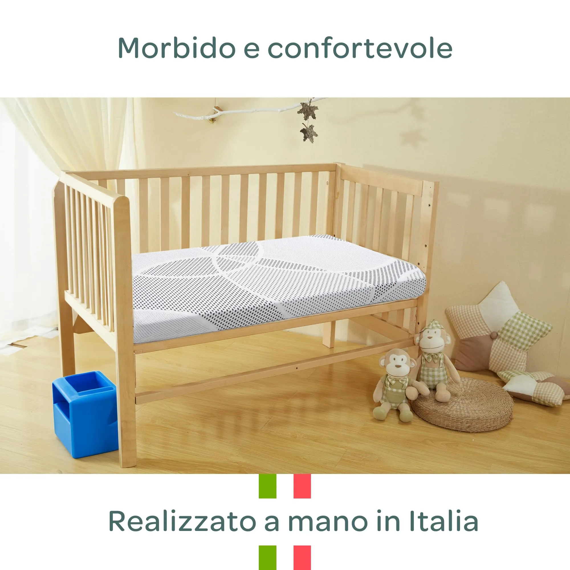 Dolci Sogni Materasso Lettino 64x124x16 cm con Cuscino 30x50x4 cm, OEKO-TEX e CertiPUR, Fodera Sfoderabile - immagine 5