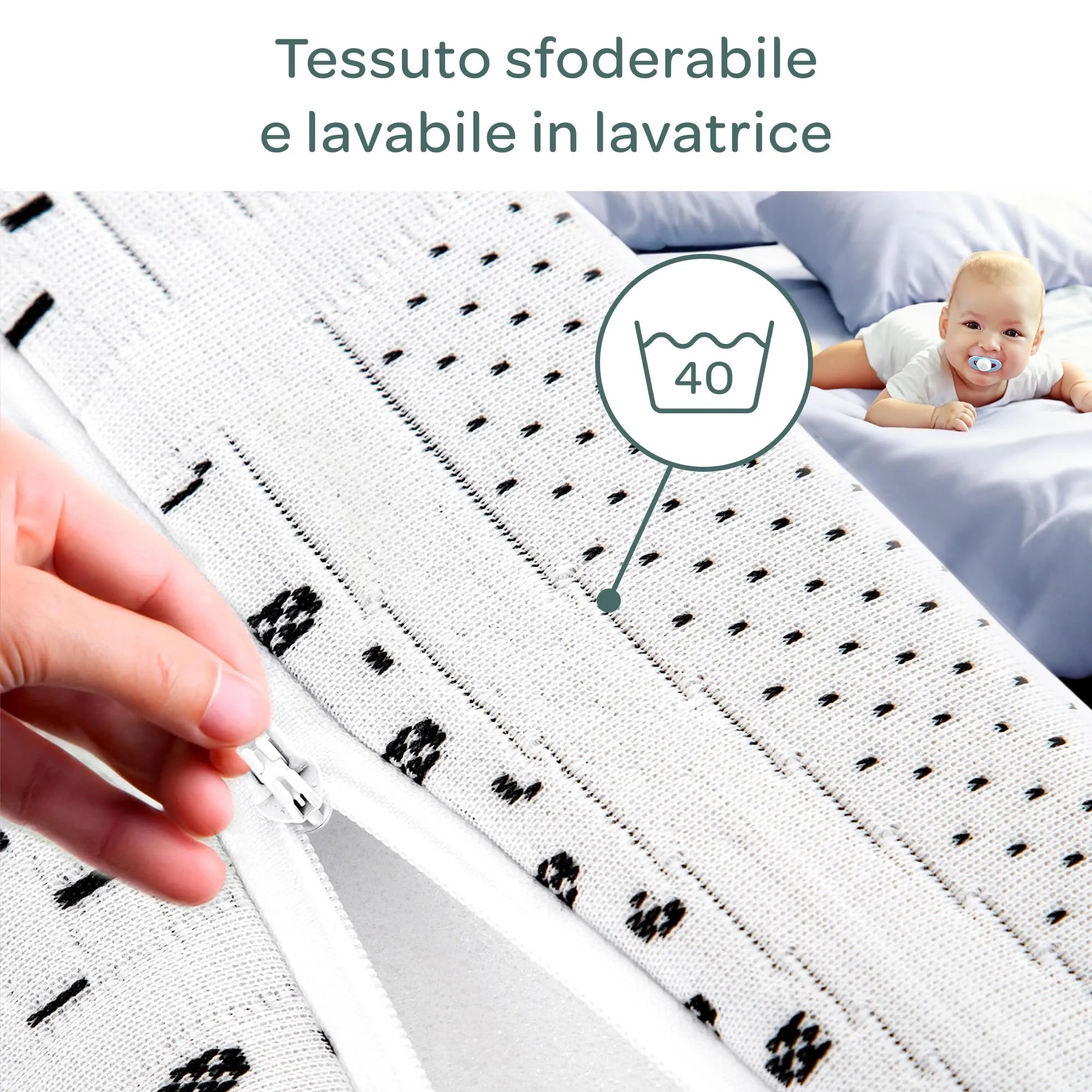 Dolci Sogni Materasso Lettino 64x124x16 cm con Cuscino 30x50x4 cm, OEKO-TEX e CertiPUR, Fodera Sfoderabile - immagine 9