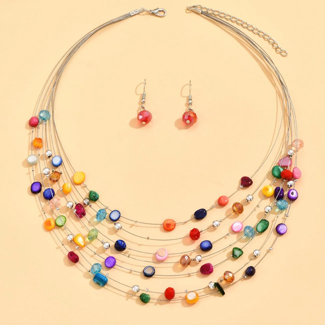TOFBS Set Collana e Orecchini in Cristallo e Conchiglie Bohémien Stratificato, Colorato/b - immagine 2