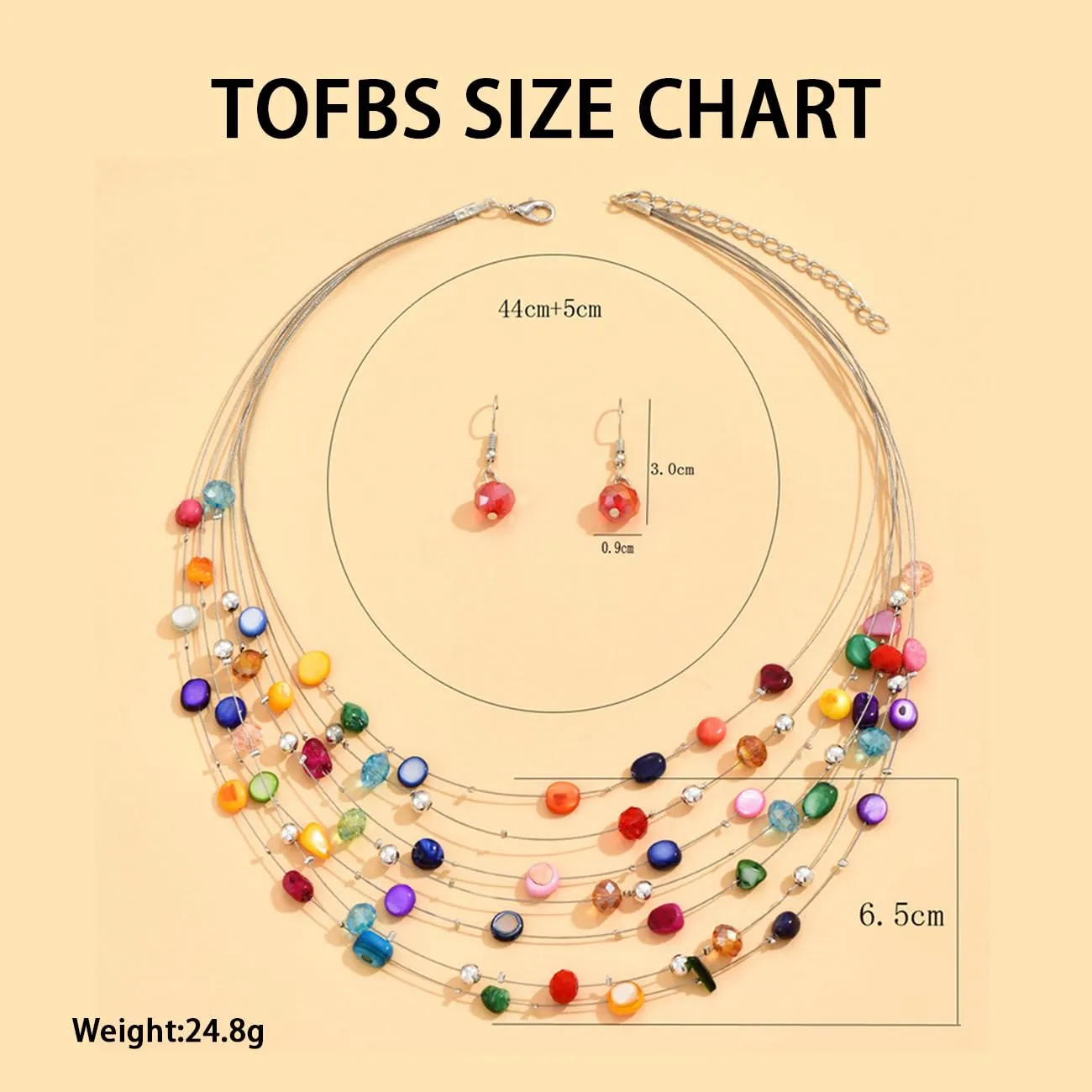 TOFBS Set Collana e Orecchini in Cristallo e Conchiglie Bohémien Stratificato, Colorato/b - immagine 4