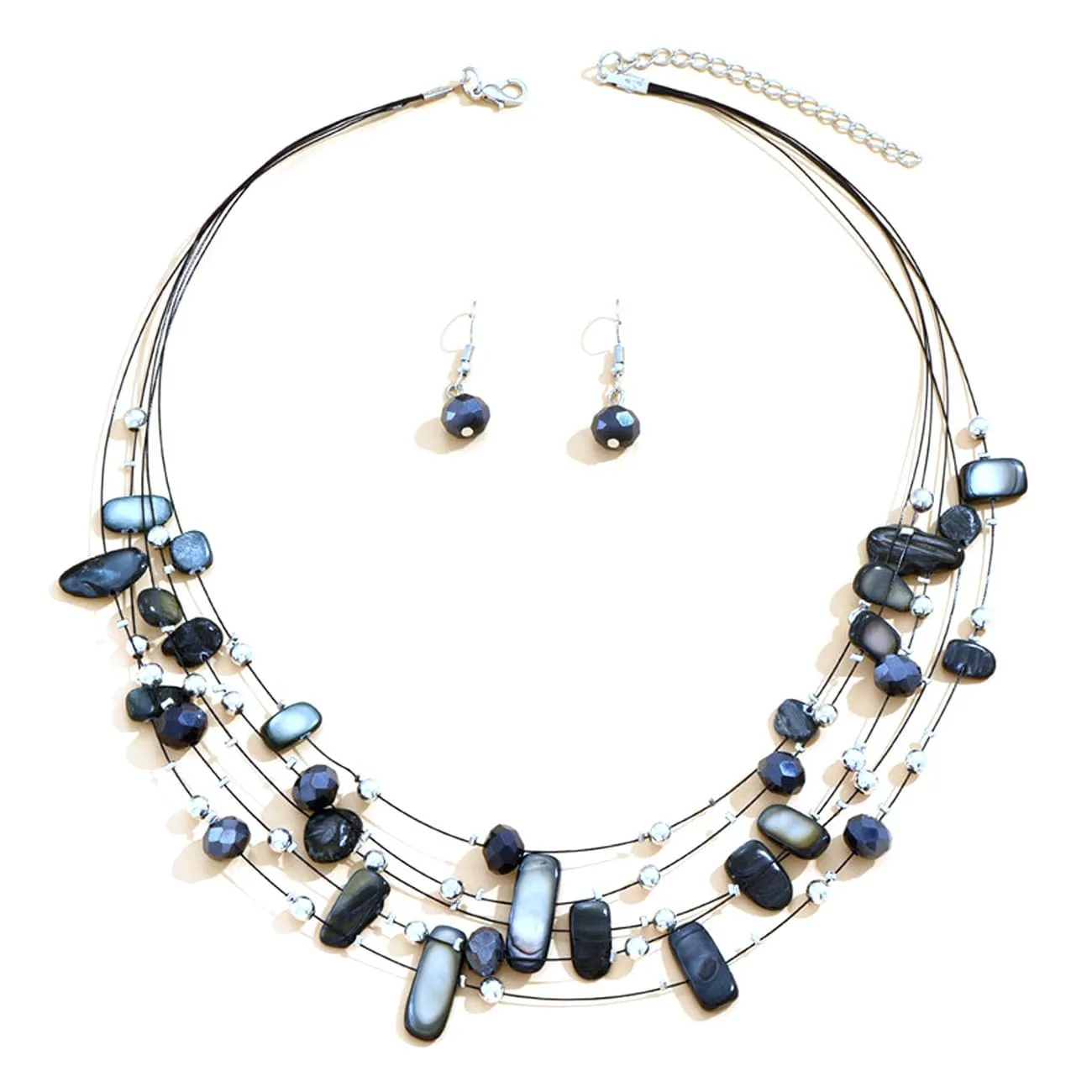 TOFBS Set Gioielli Donna Collana a Strati in Cristallo e Conchiglie e Orecchini (Nero) - immagine 1