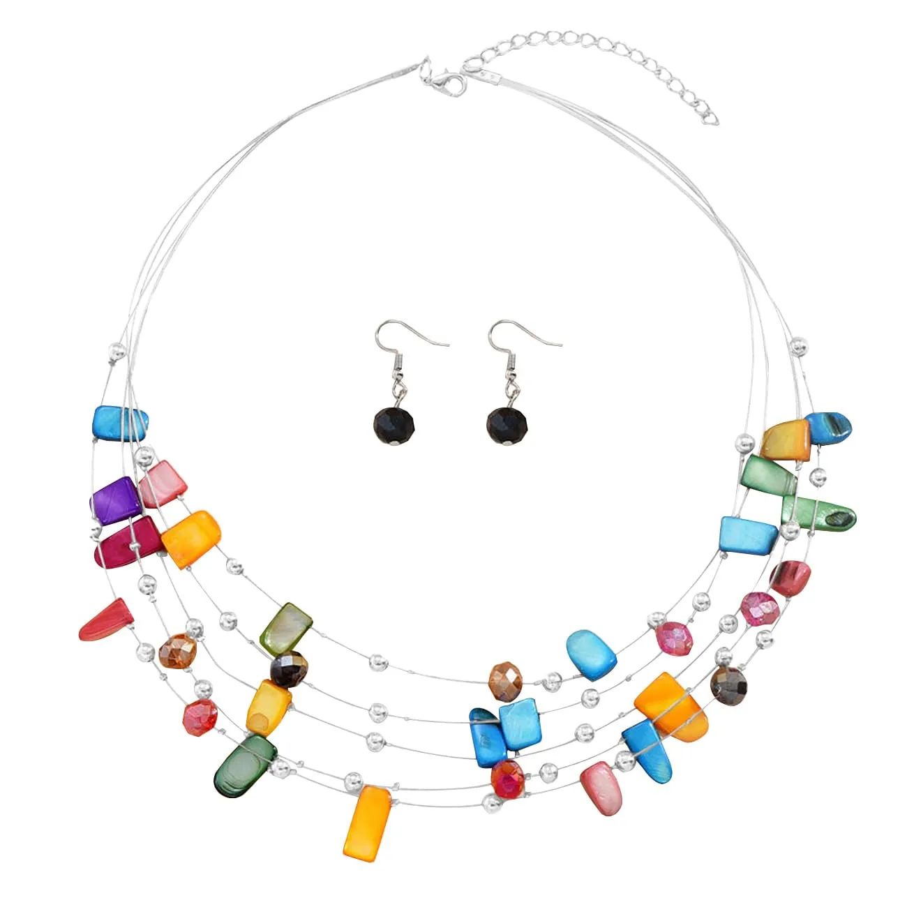 TOFBS Set Collana e Orecchini in Cristallo e Conchiglie Bohémien a Strati, Colorato - immagine 1