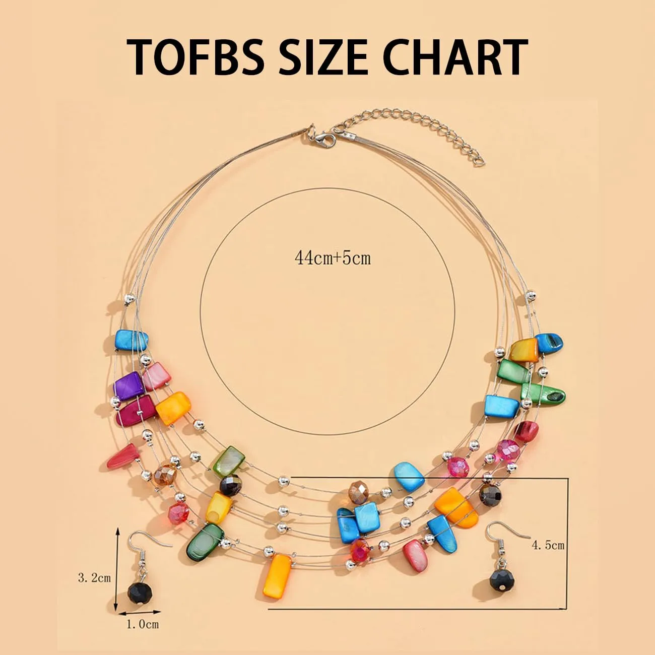 TOFBS Set Collana e Orecchini in Cristallo e Conchiglie Bohémien a Strati, Colorato - immagine 4