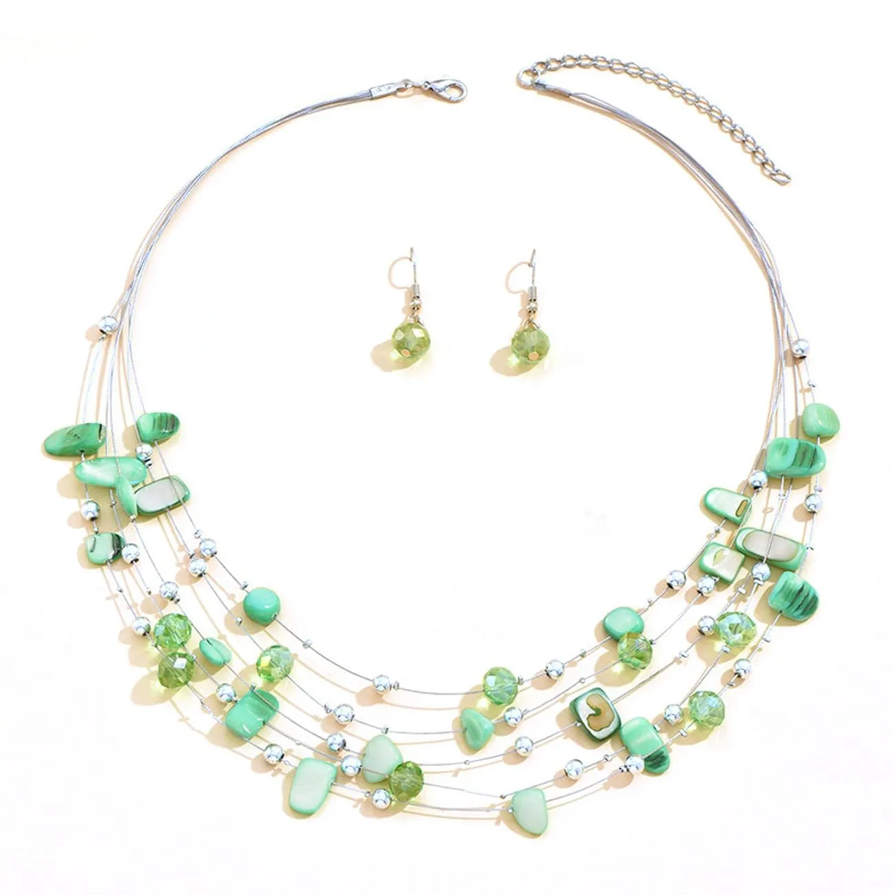 TOFBS Set di Gioielli Donna Collana a Strati con Cristalli e Conchiglie e Orecchini (Verde) - immagine 1