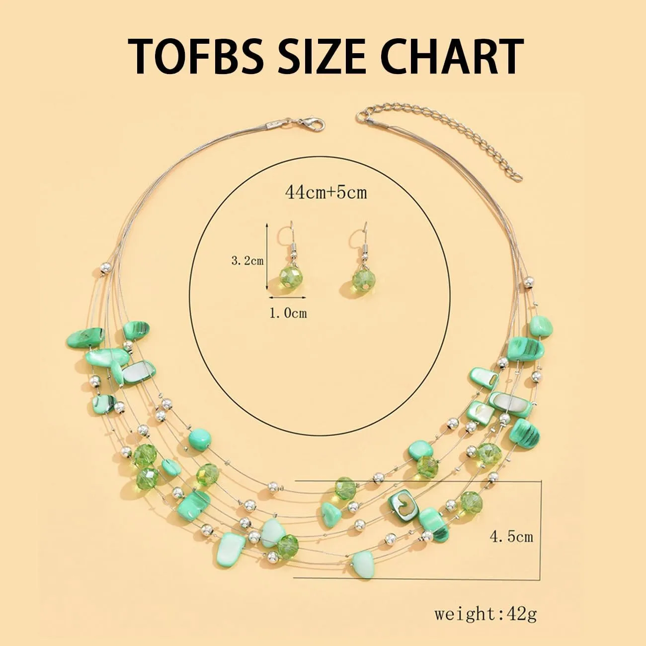 TOFBS Set di Gioielli Donna Collana a Strati con Cristalli e Conchiglie e Orecchini (Verde) - immagine 4