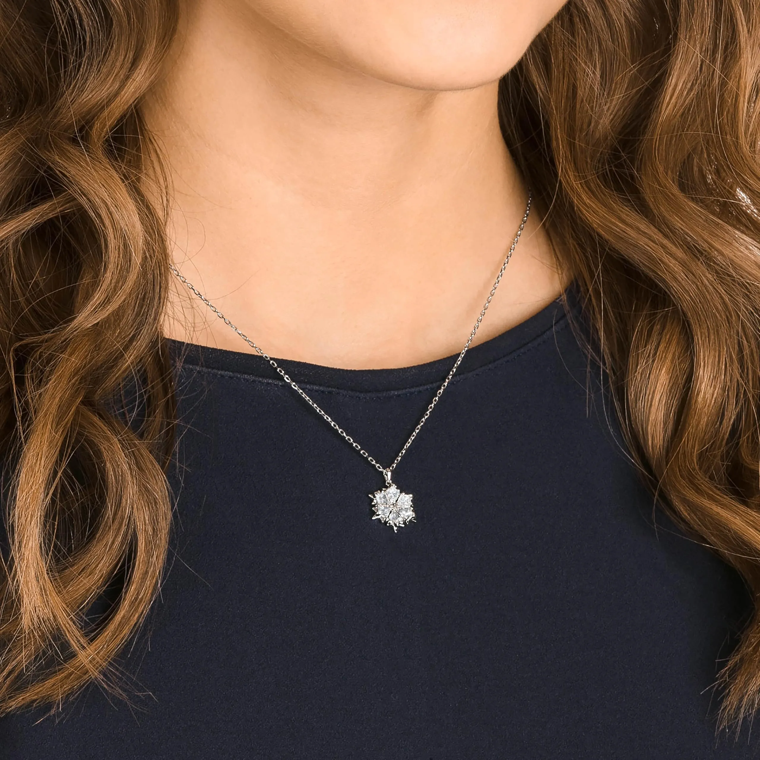 Swarovski Pendente Magic Fiocco di Neve Bianco Placcato Rodio - immagine 5