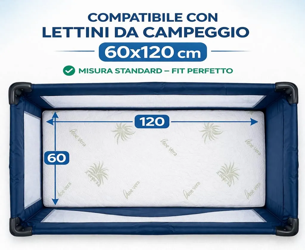 DOLCI SOGNI Materasso Lettino da Campeggio 60x120 cm, Spessore 5 cm, Pieghevole, Fodera Aloe Vera, OEKO-TEX e CertiPUR - immagine 4