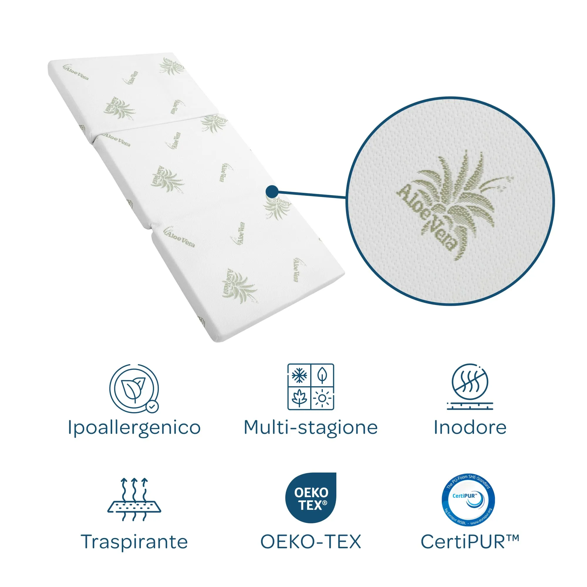 DOLCI SOGNI Materasso Lettino da Campeggio 60x120 cm, Spessore 5 cm, Pieghevole, Fodera Aloe Vera, OEKO-TEX e CertiPUR - immagine 6