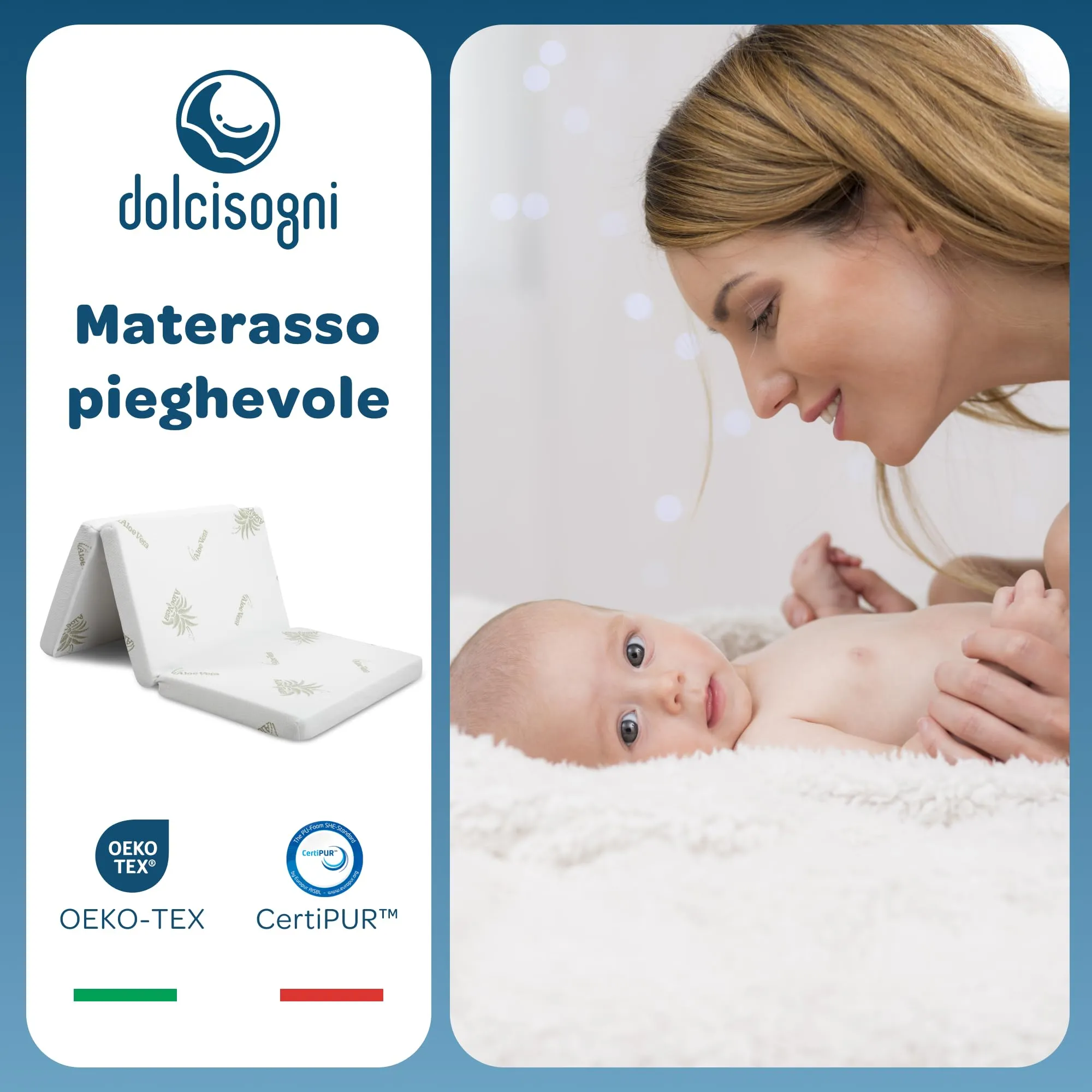 DOLCI SOGNI Materasso Lettino da Campeggio 60x120 cm, Spessore 5 cm, Pieghevole, Fodera Aloe Vera, OEKO-TEX e CertiPUR - immagine 9