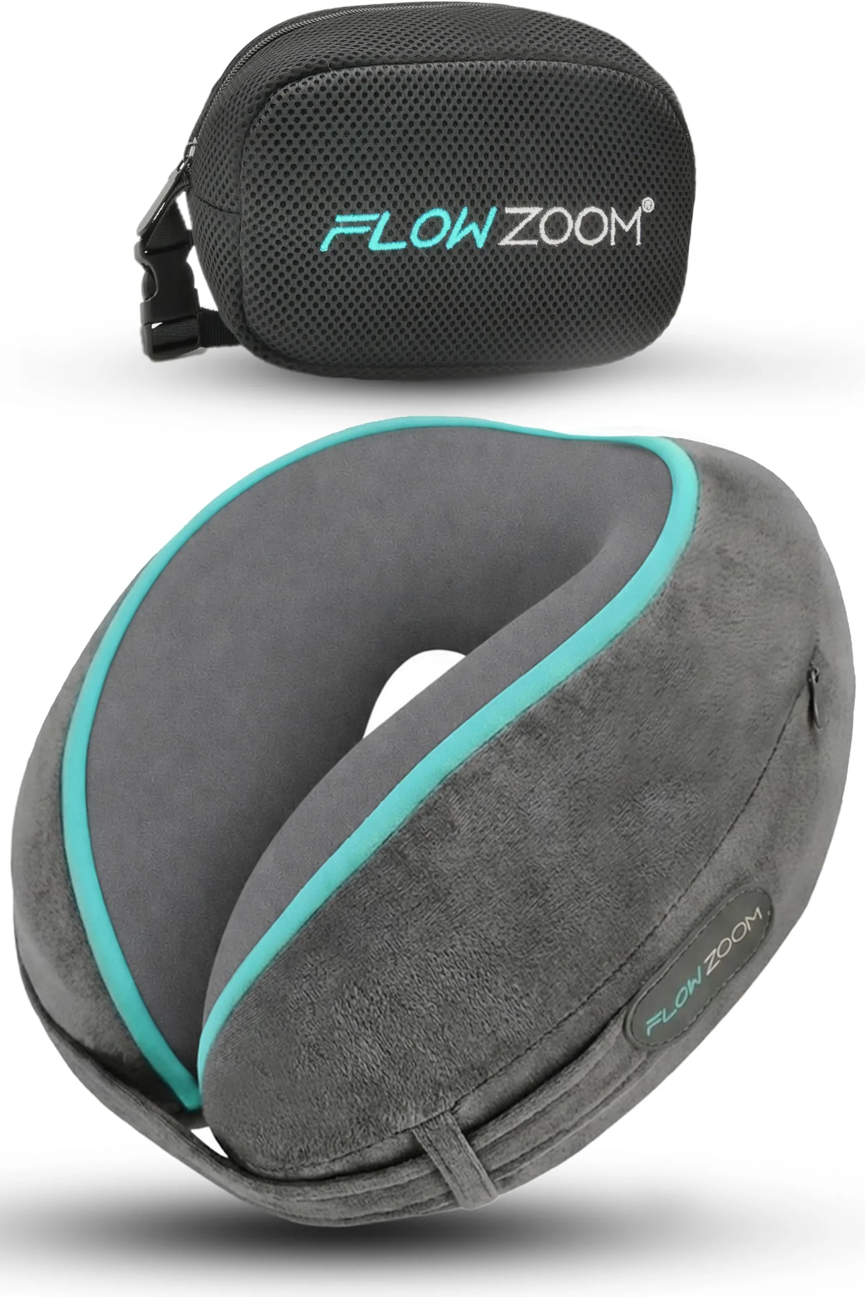 FLOWZOOM Dream Cuscino Cervicale da Viaggio in Memory Foam, Grigio - immagine 1