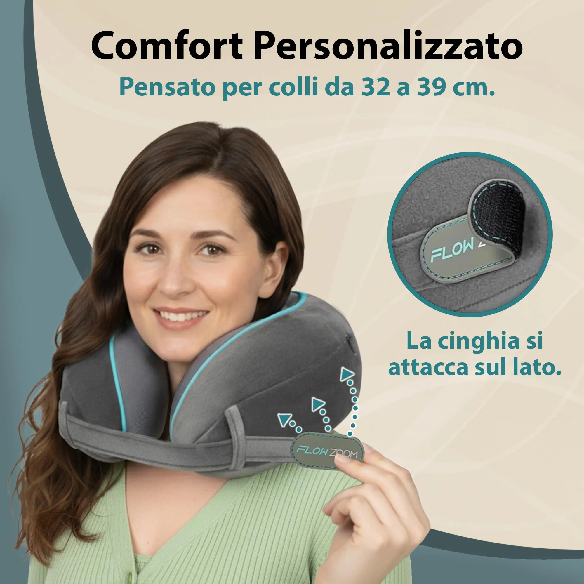 FLOWZOOM Dream Cuscino Cervicale da Viaggio in Memory Foam, Grigio - immagine 2
