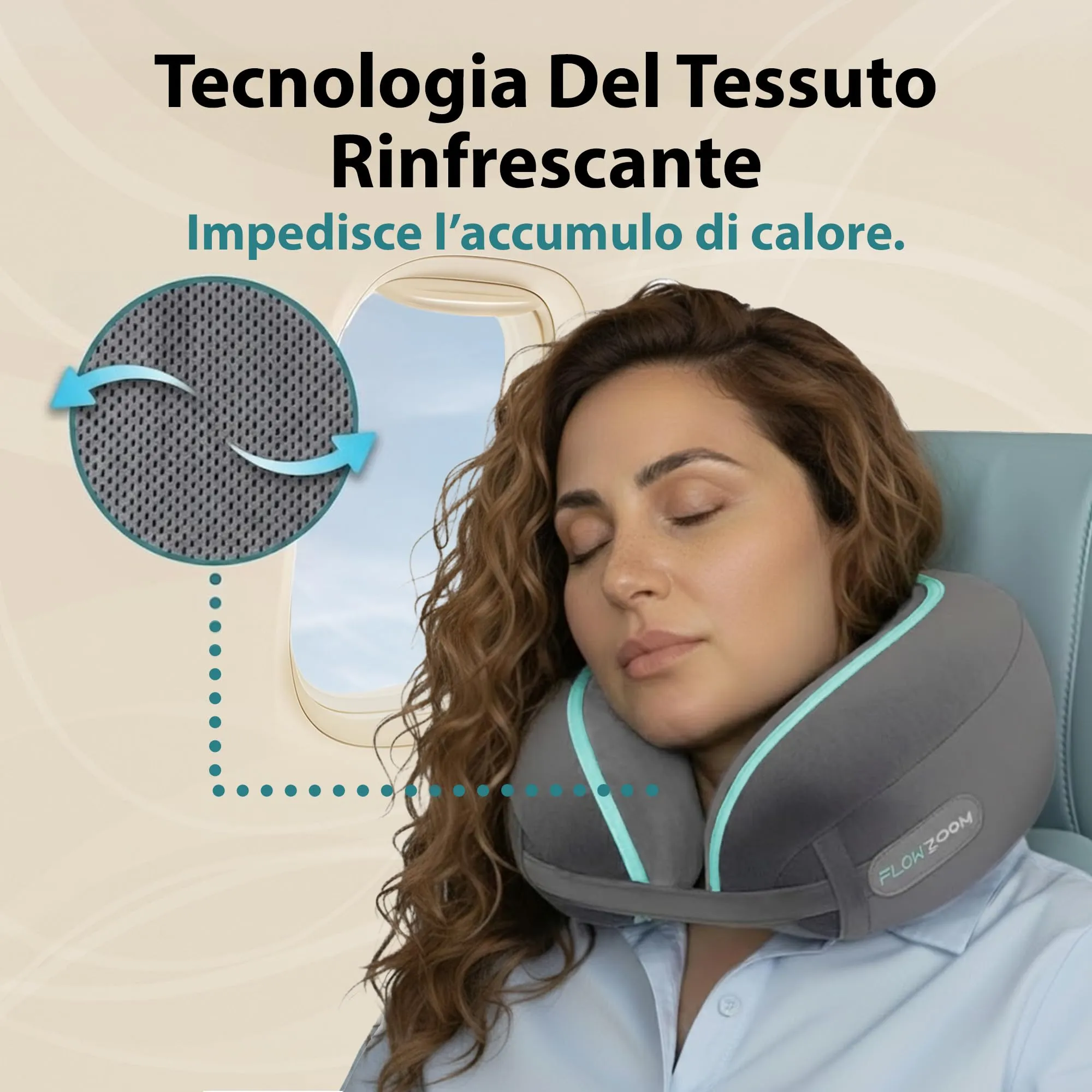 FLOWZOOM Dream Cuscino Cervicale da Viaggio in Memory Foam, Grigio - immagine 5