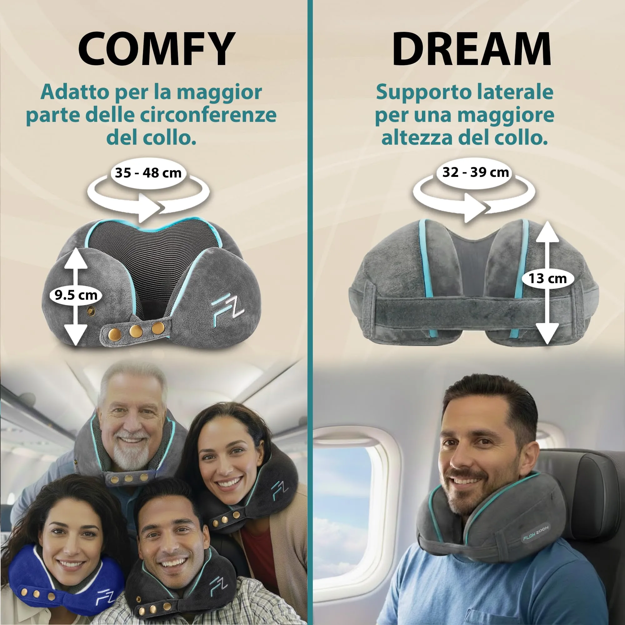 FLOWZOOM Dream Cuscino Cervicale da Viaggio in Memory Foam, Grigio - immagine 6