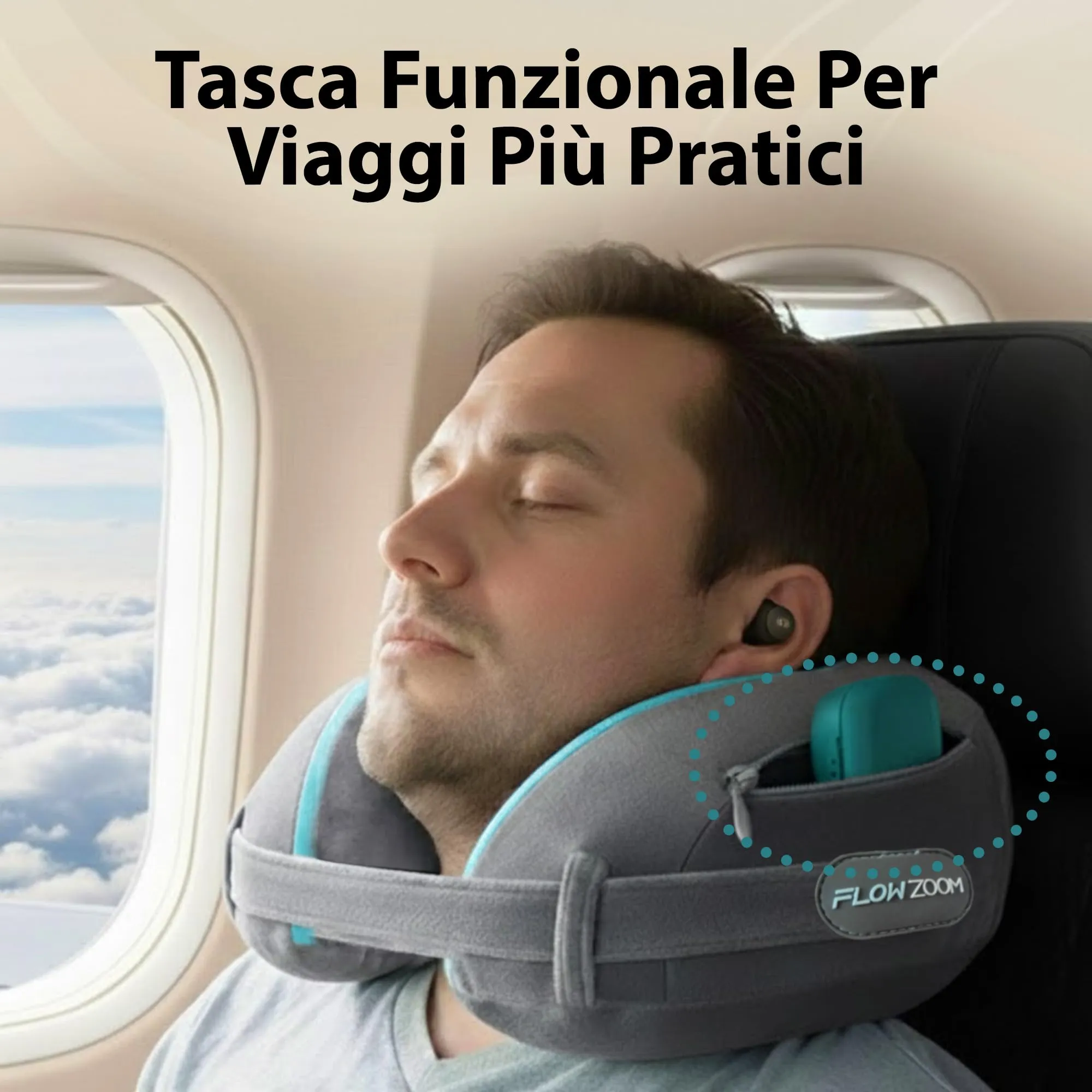 FLOWZOOM Dream Cuscino Cervicale da Viaggio in Memory Foam, Grigio - immagine 8